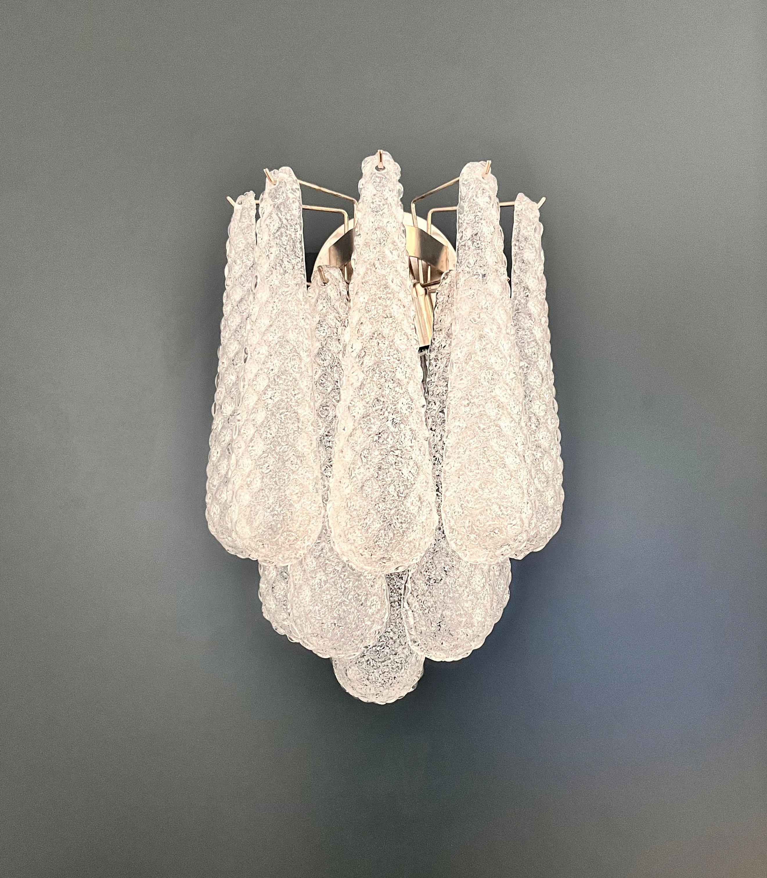Galvanized Pair of vintage glass petals drop wall sconces For Sale