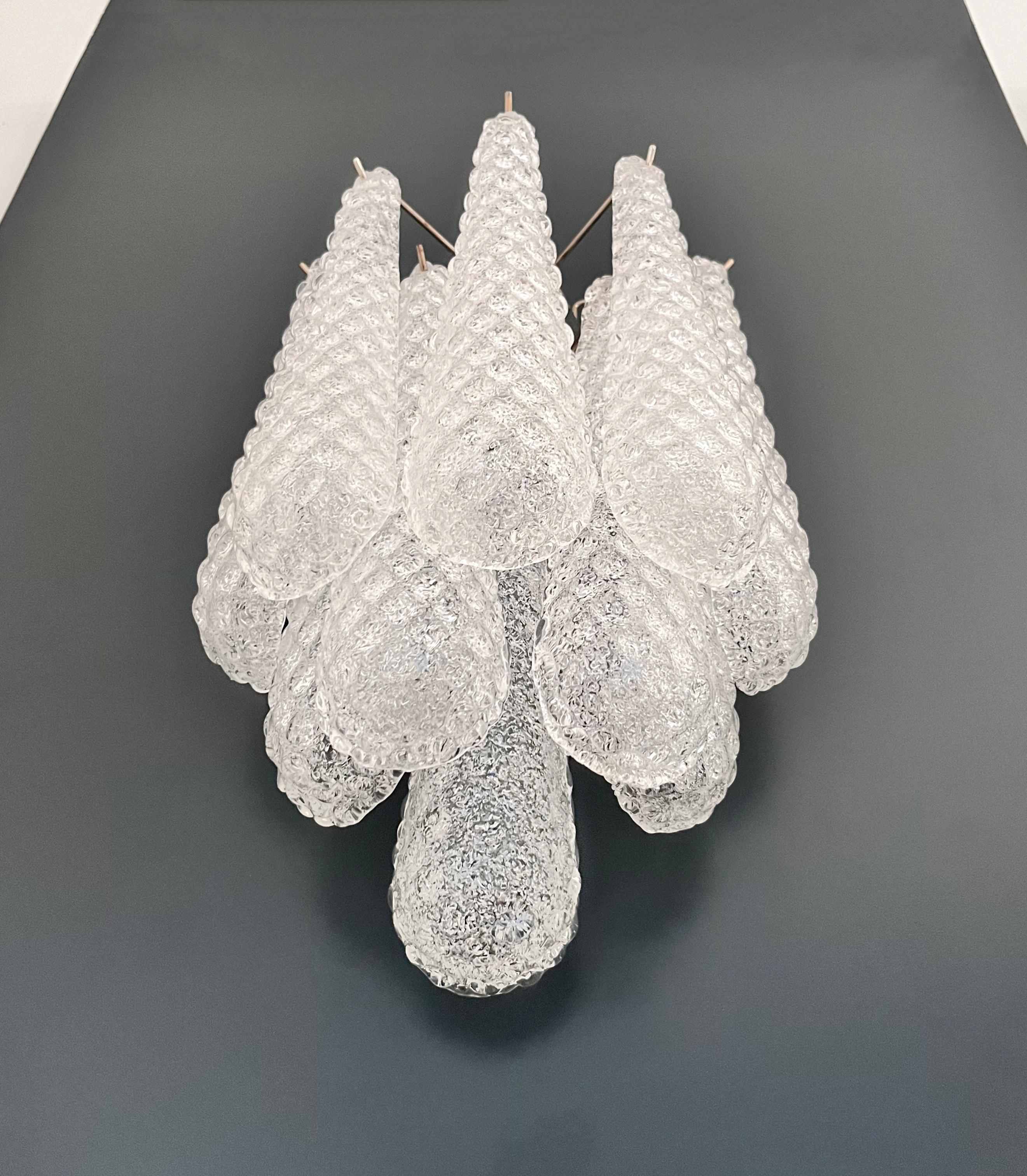 20th Century Pair of vintage glass petals drop wall sconces For Sale