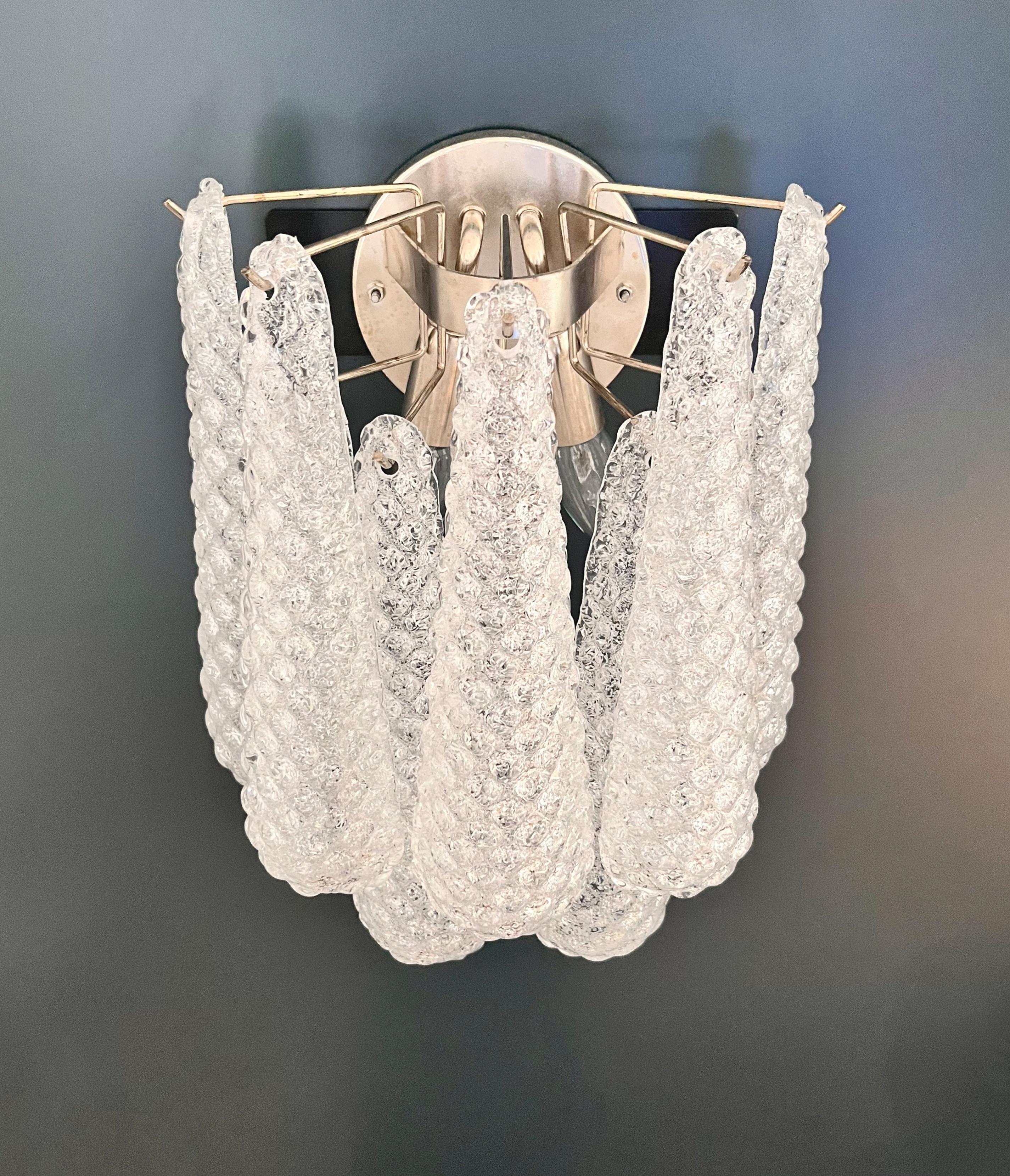Art Glass Pair of vintage glass petals drop wall sconces For Sale
