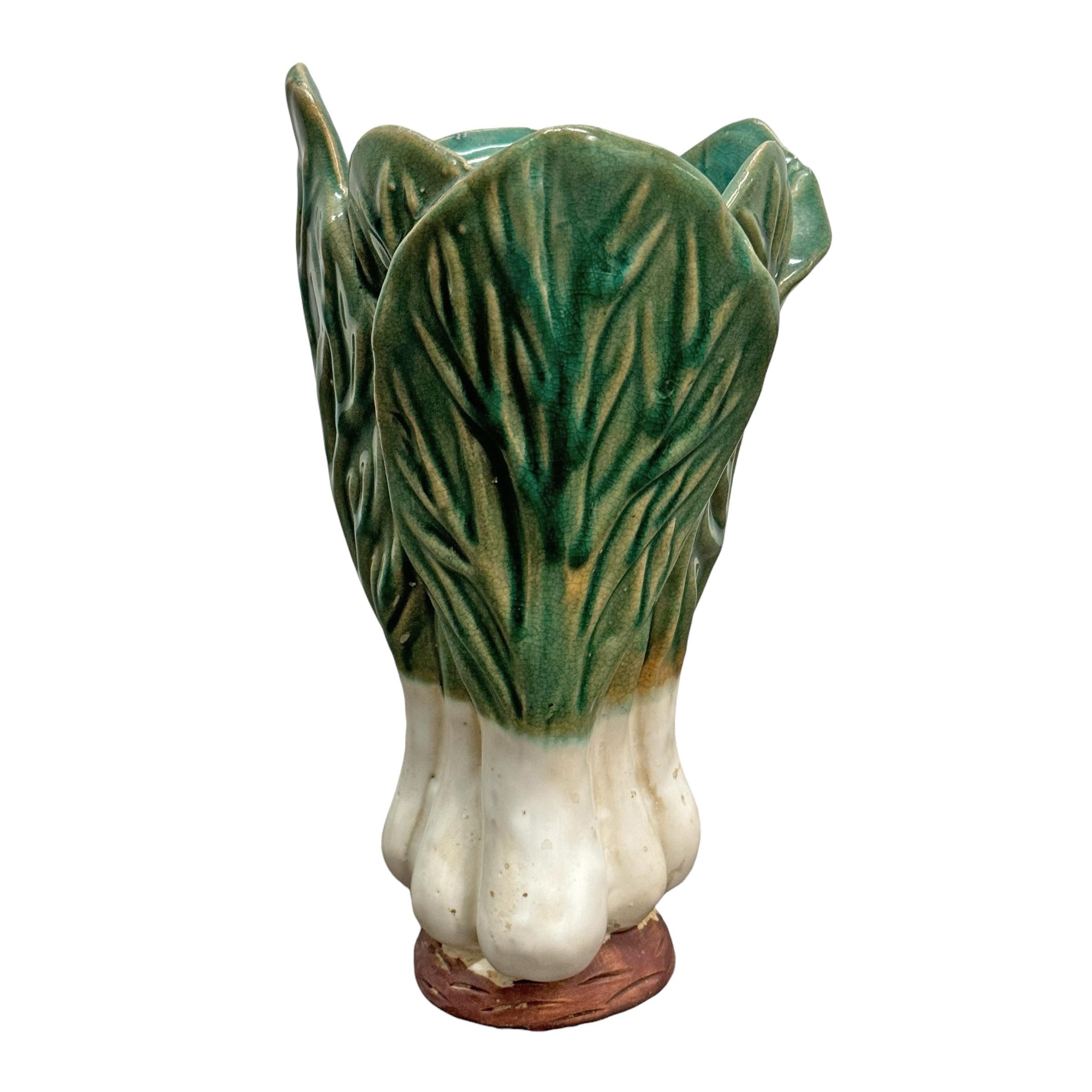 Country Pair of Vintage Glazed Ceramic Bok Choy Vases