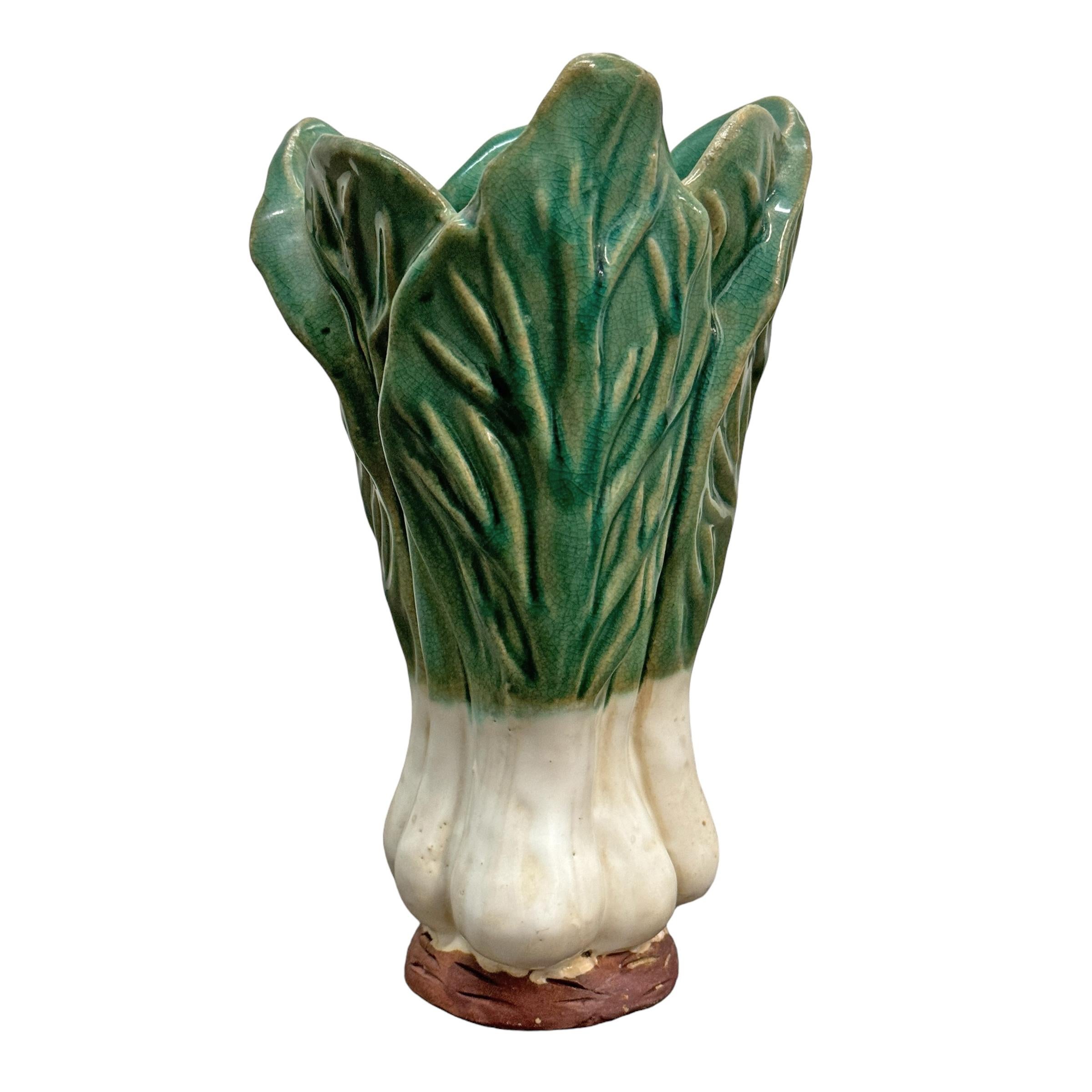 American Pair of Vintage Glazed Ceramic Bok Choy Vases