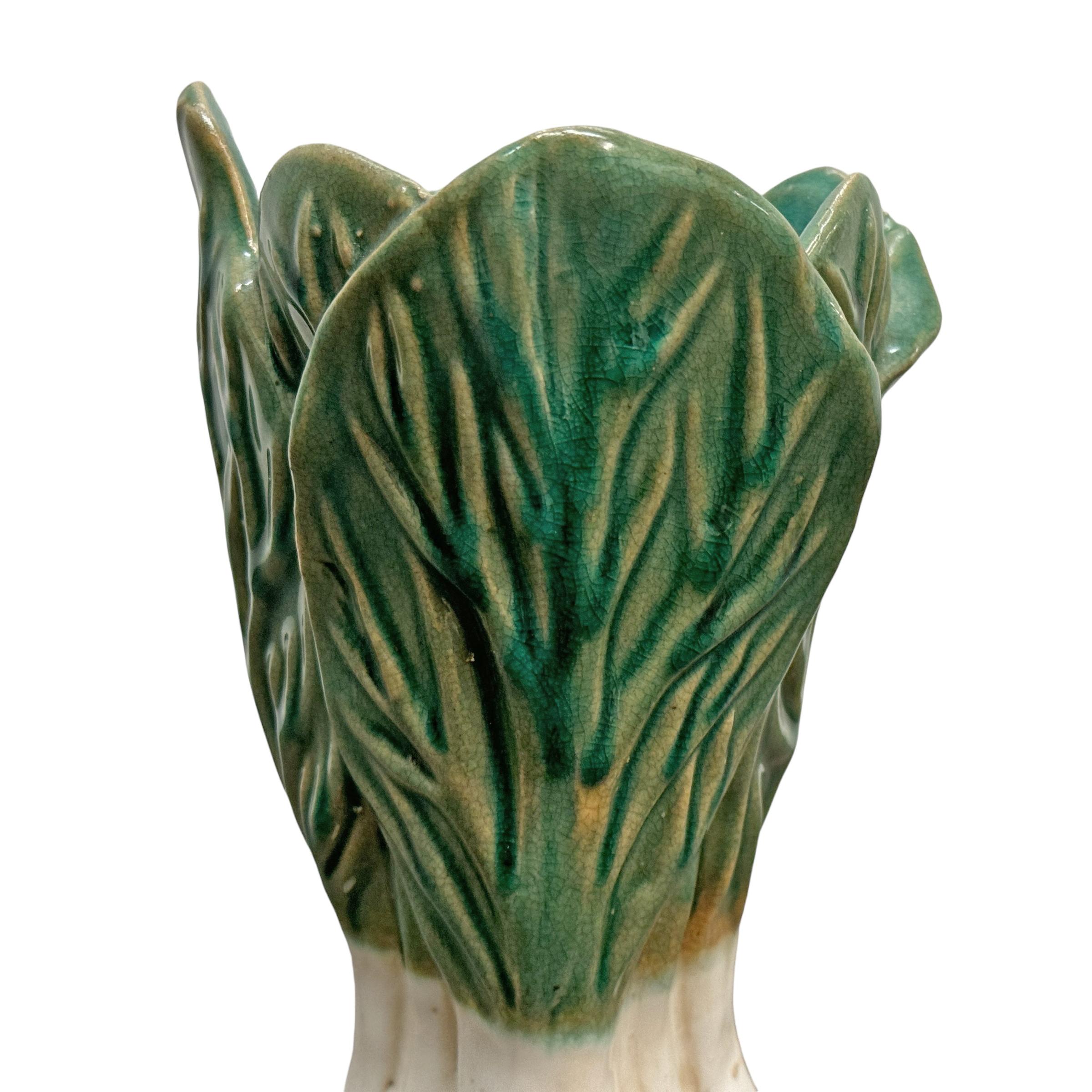 20th Century Pair of Vintage Glazed Ceramic Bok Choy Vases