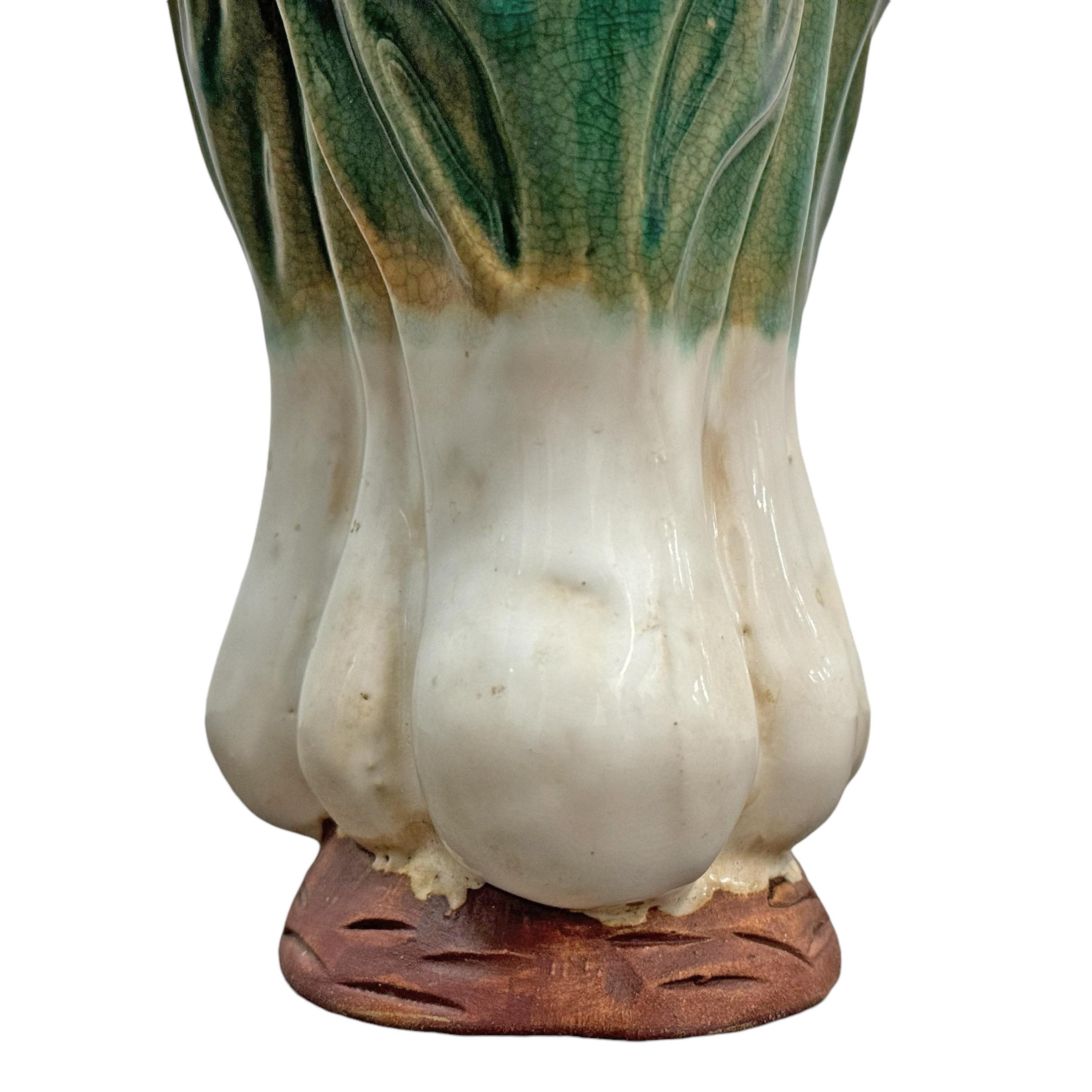 Pair of Vintage Glazed Ceramic Bok Choy Vases 1