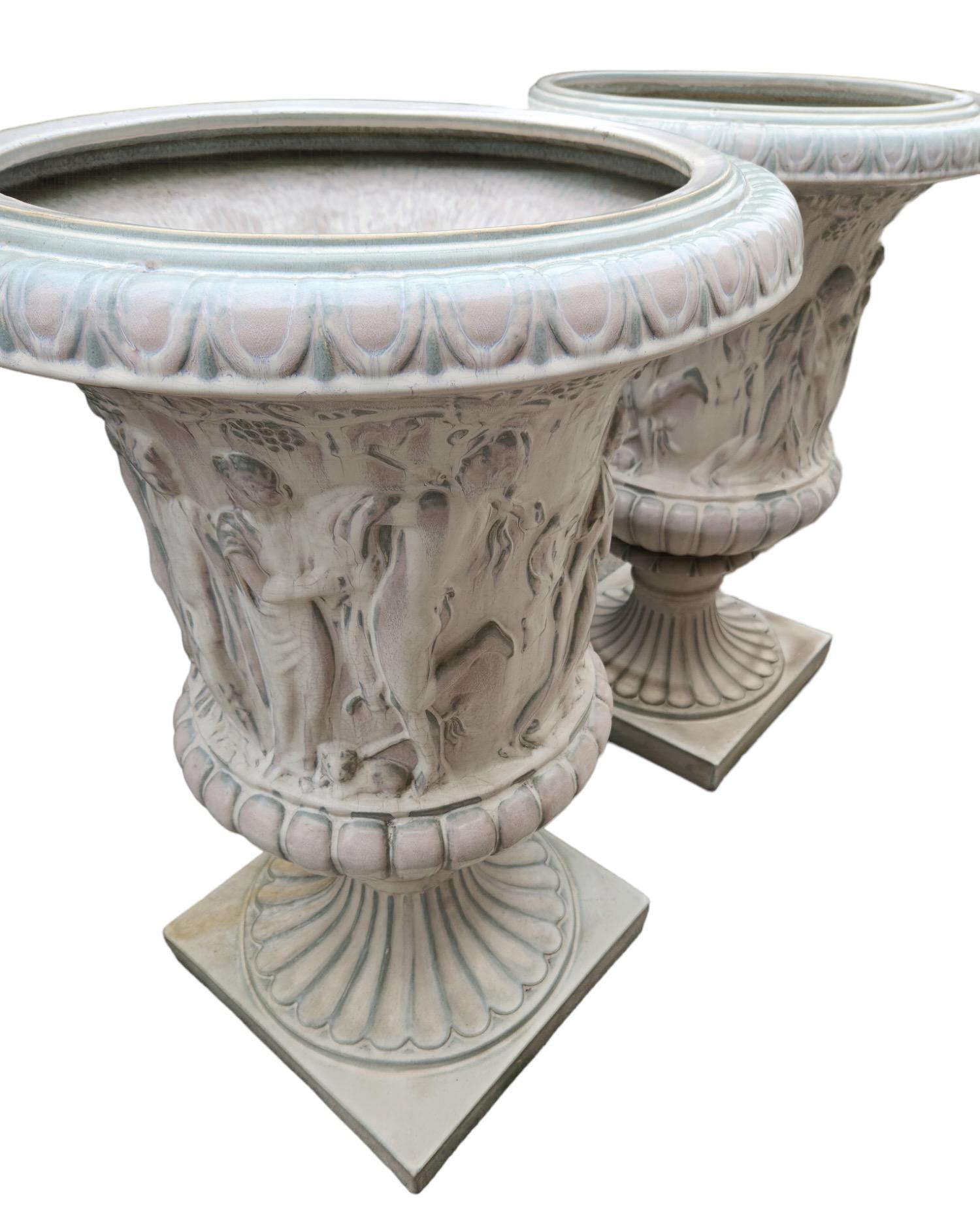 Pair of Vintage Glazed Neoclassical Planters For Sale 1