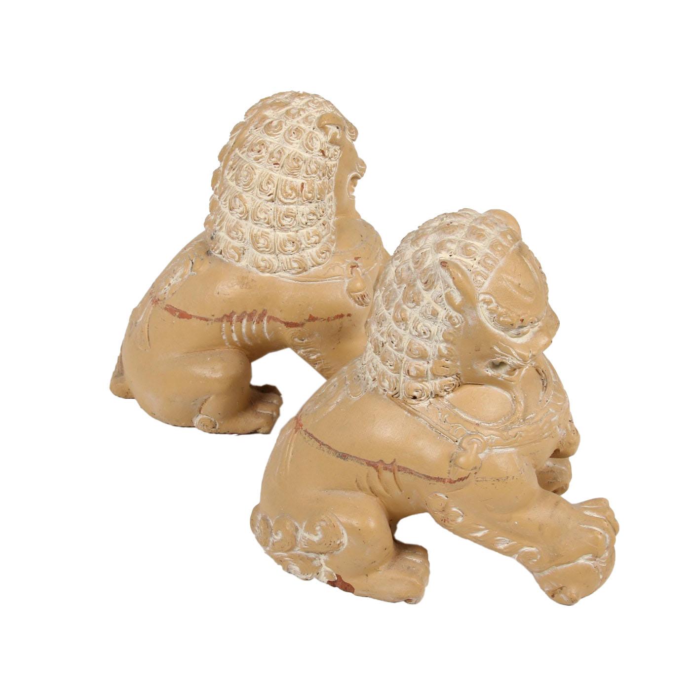 20th Century Pair of Vintage Glazed Terracotta Foo Dogs