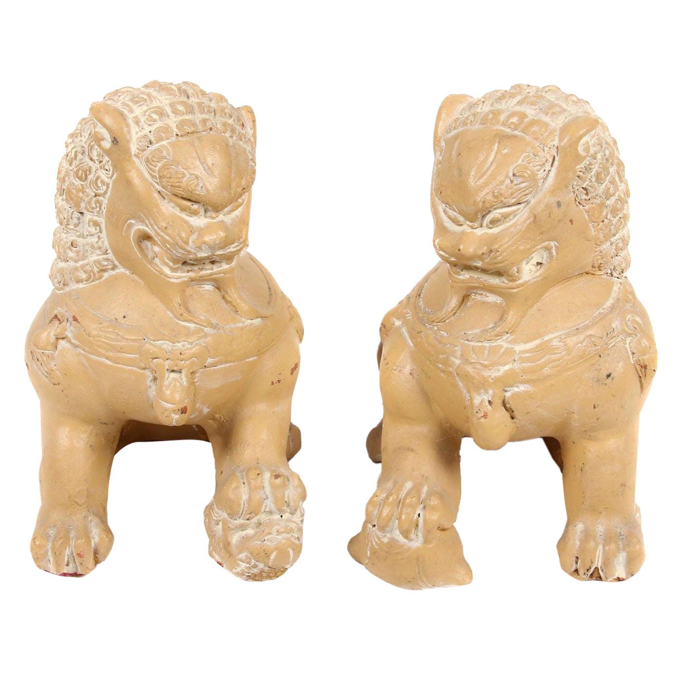 Pair of Vintage Glazed Terracotta Foo Dogs