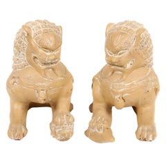 Pair of Vintage Glazed Terracotta Foo Dogs