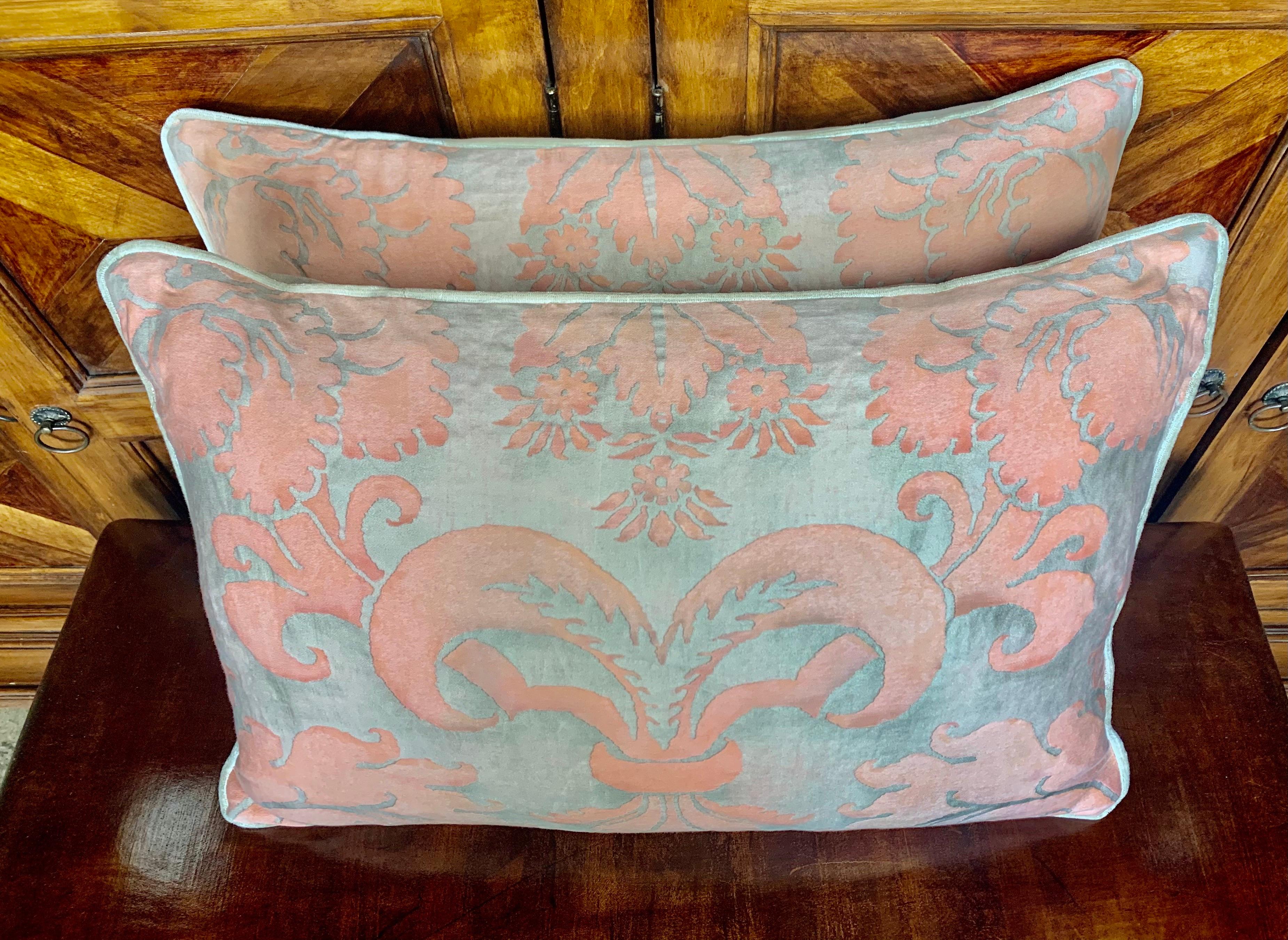 Cotton Pair of Vintage Glicine Patterned Fortuny Textile Pillows