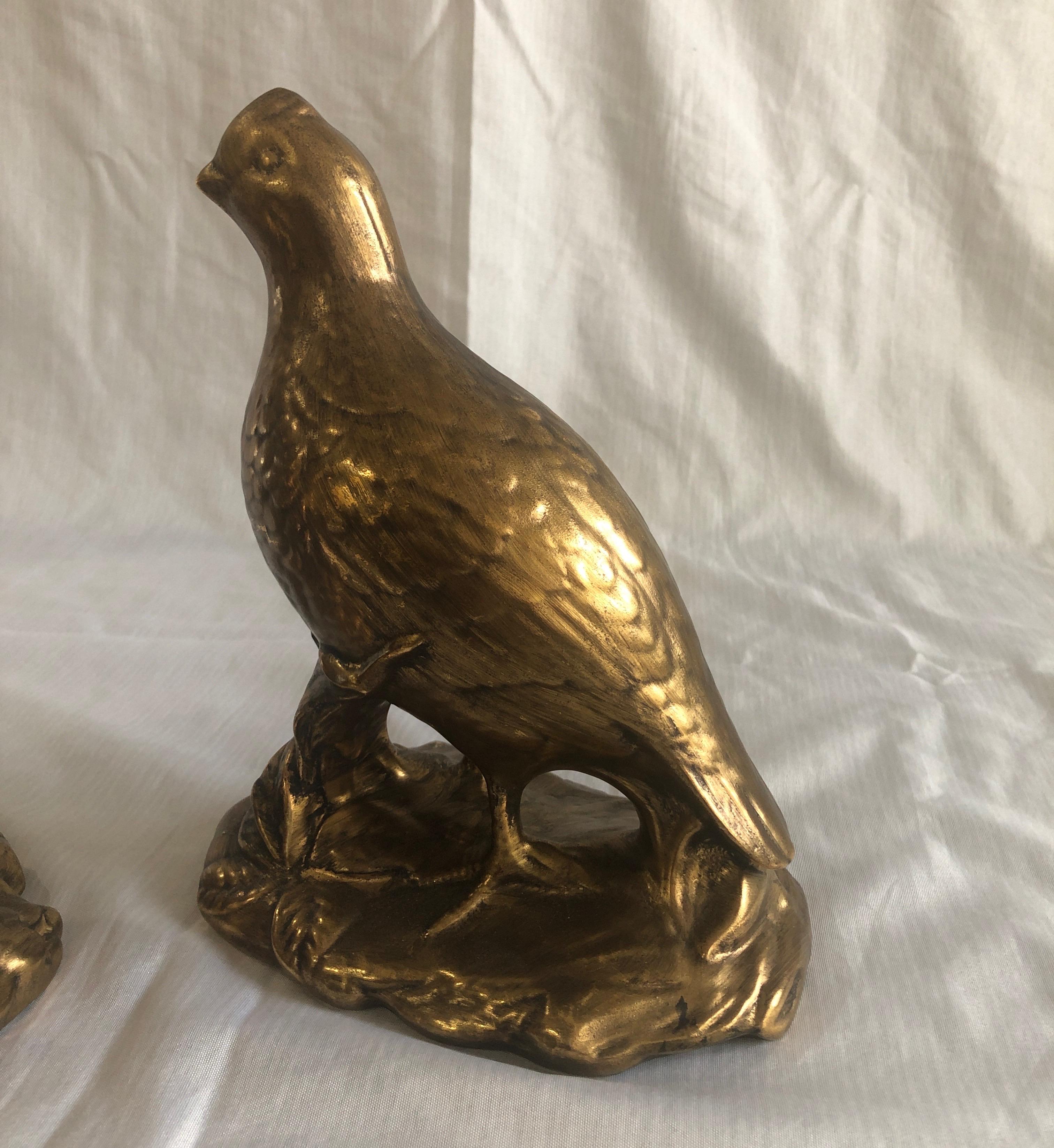 Hollywood Regency Pair of Vintage Gold Ceramic Decorative Birds