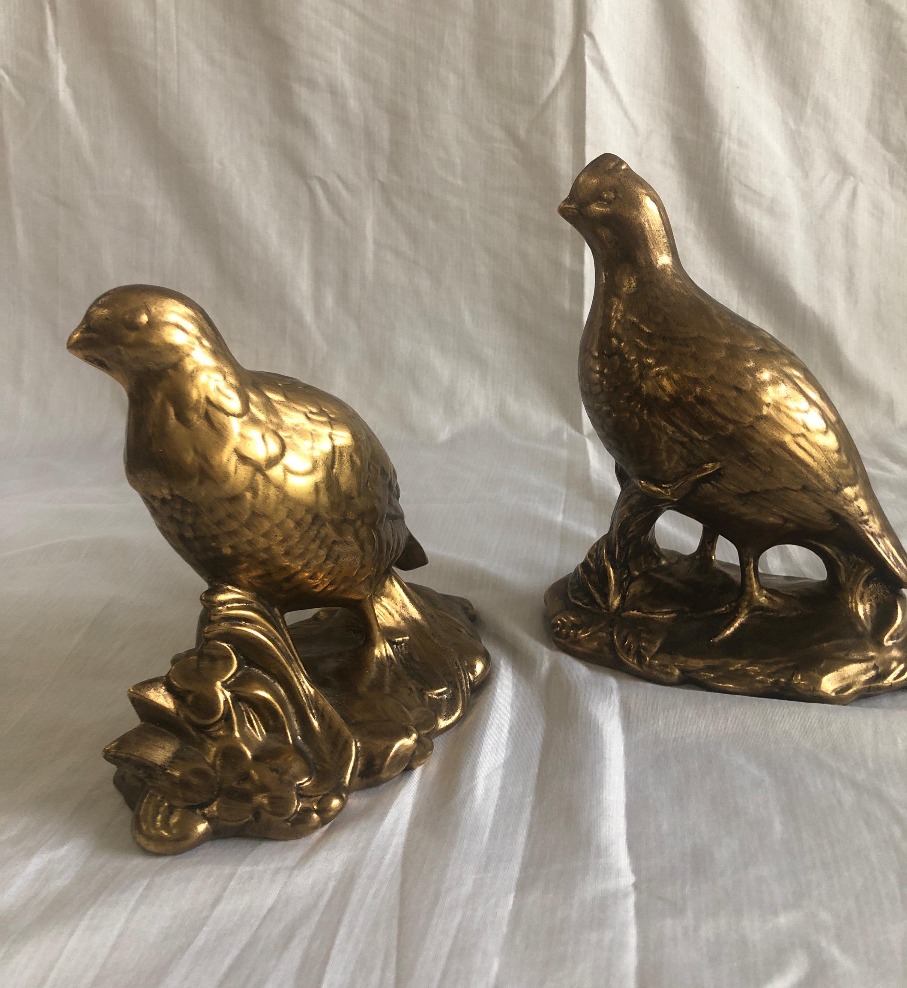 Chinese Pair of Vintage Gold Ceramic Decorative Birds