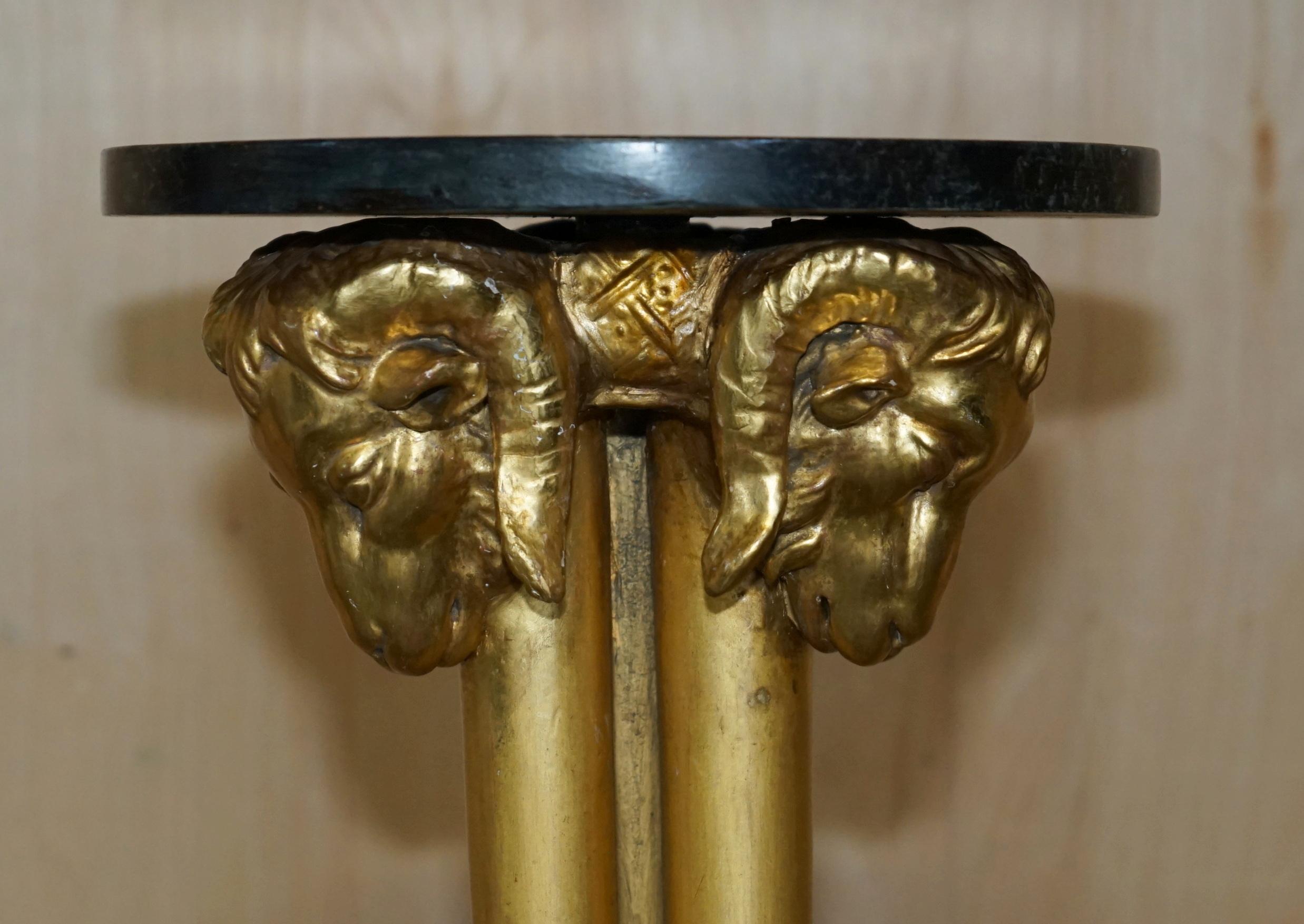 PAIR OF VINTAGE GOLD GILT RAMS HEAD & HOOF TALL TORCHIERE JARDINIERE STANDs For Sale 6