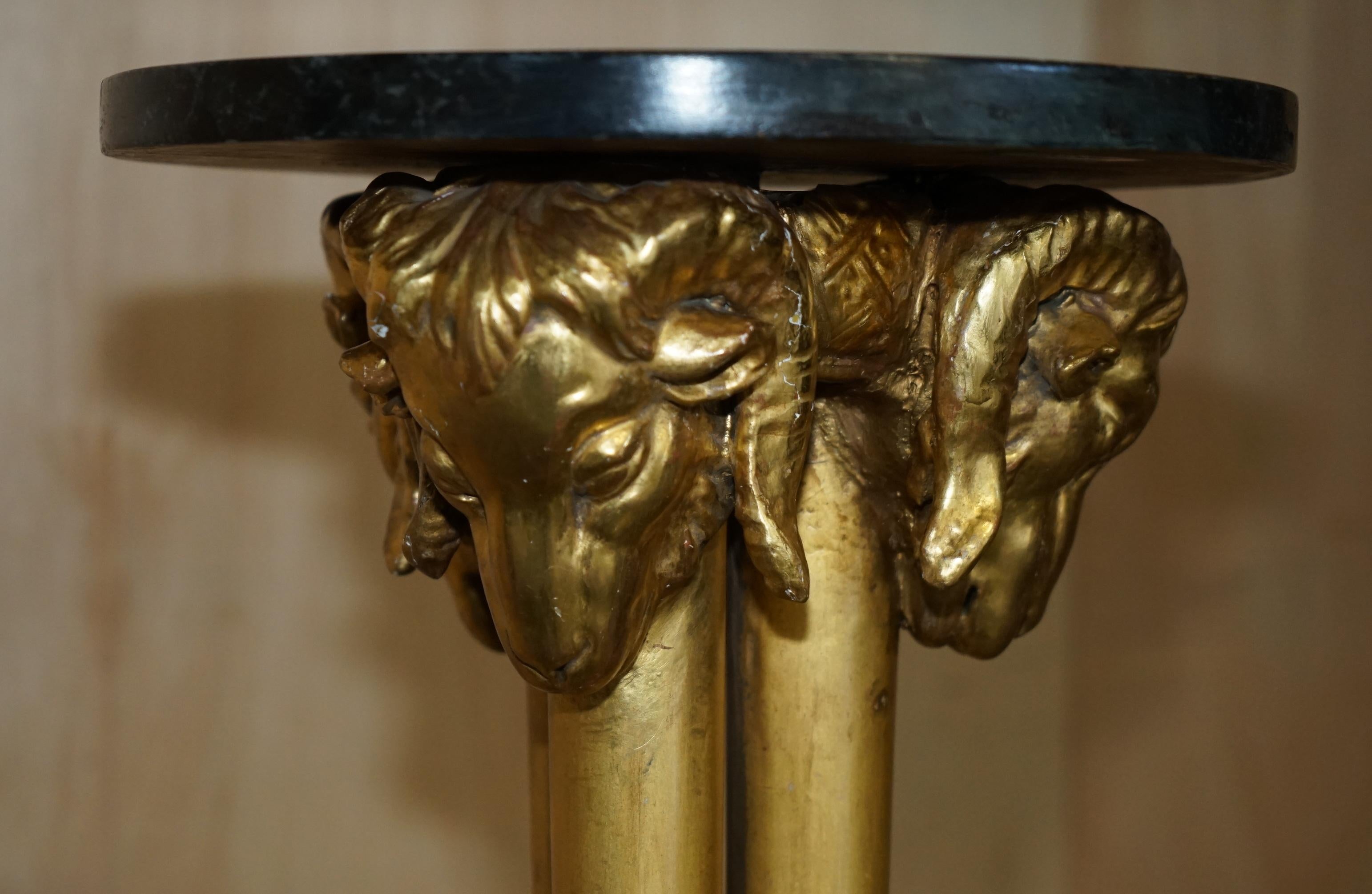 PAIR OF VINTAGE GOLD GILT RAMS HEAD & HOOF TALL TORCHIERE JARDINIERE STANDs For Sale 7