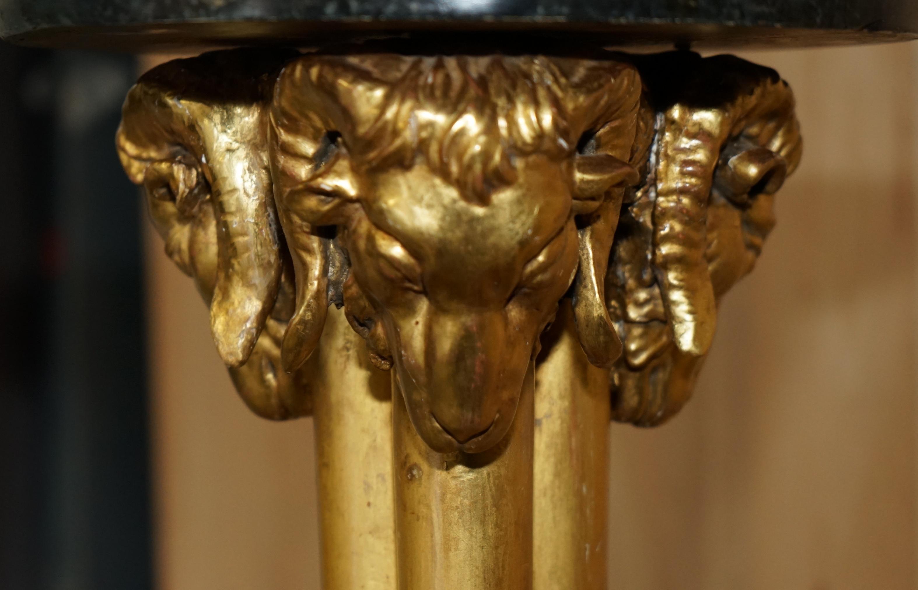 PAIR OF VINTAGE GOLD GILT RAMS HEAD & HOOF TALL TORCHIERE JARDINIERE STANDs For Sale 8