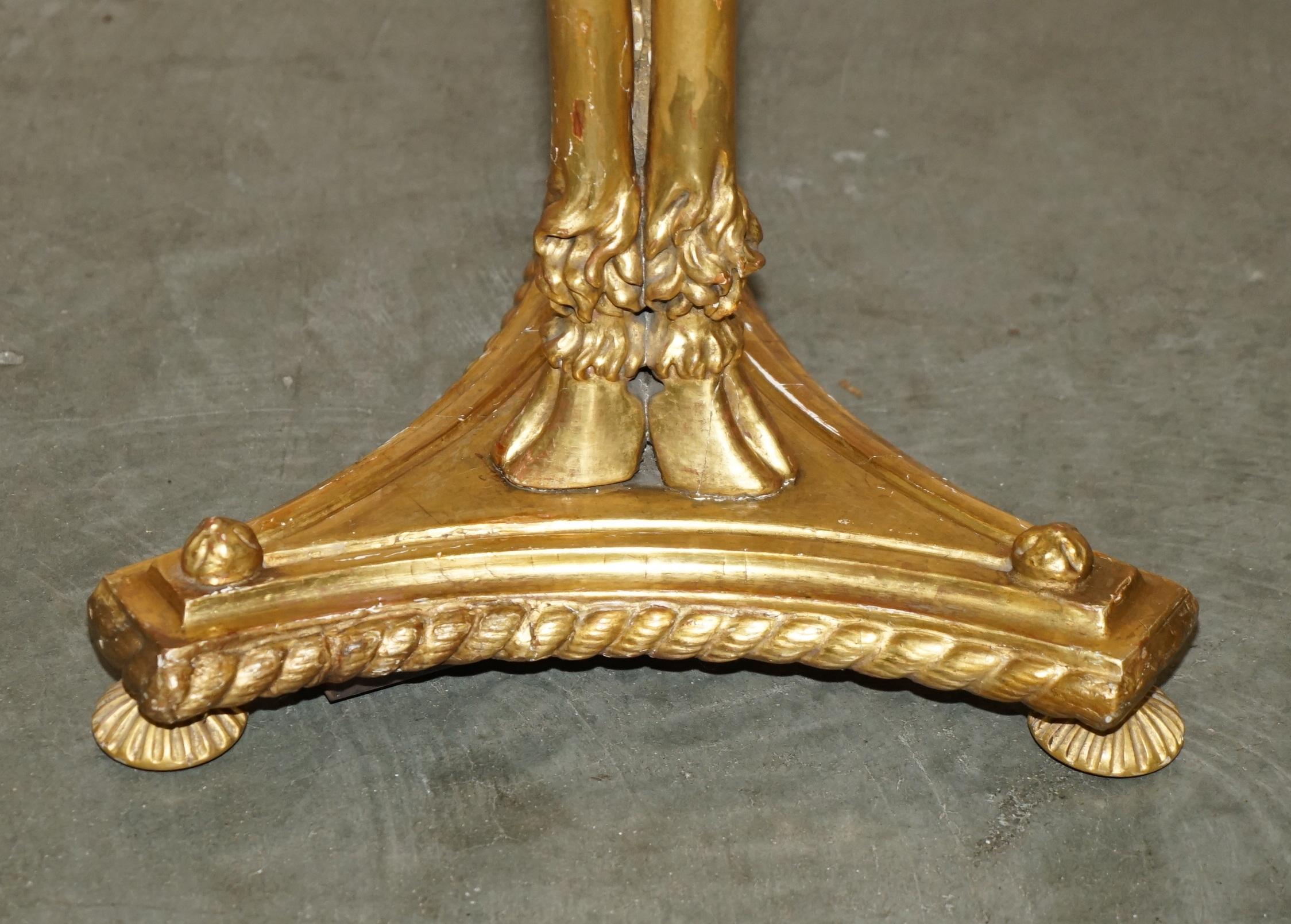 PAIR OF VINTAGE GOLD GILT RAMS HEAD & HOOF TALL TORCHIERE JARDINIERE STANDs For Sale 9