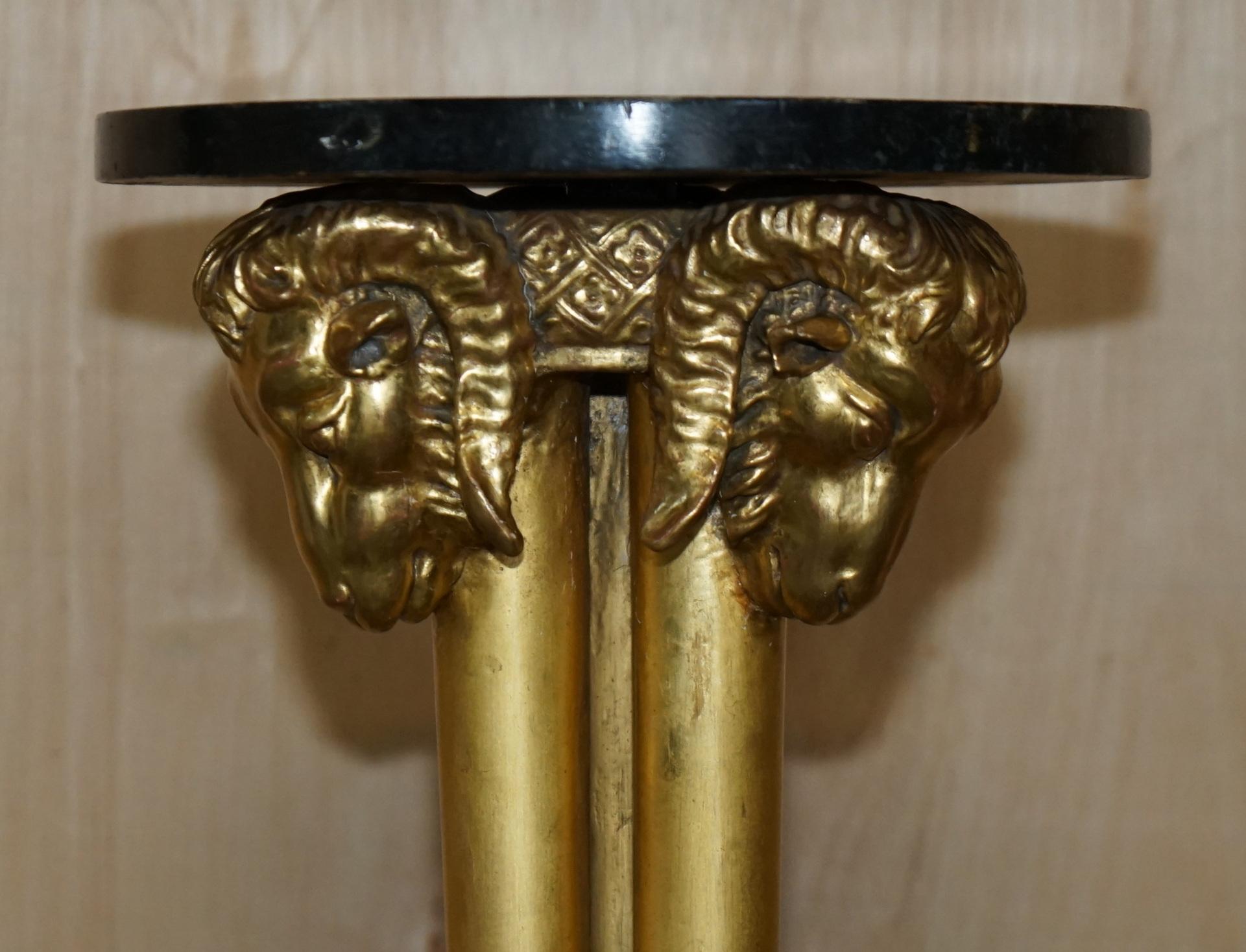 Edwardian PAIR OF VINTAGE GOLD GILT RAMS HEAD & HOOF TALL TORCHIERE JARDINIERE STANDs For Sale