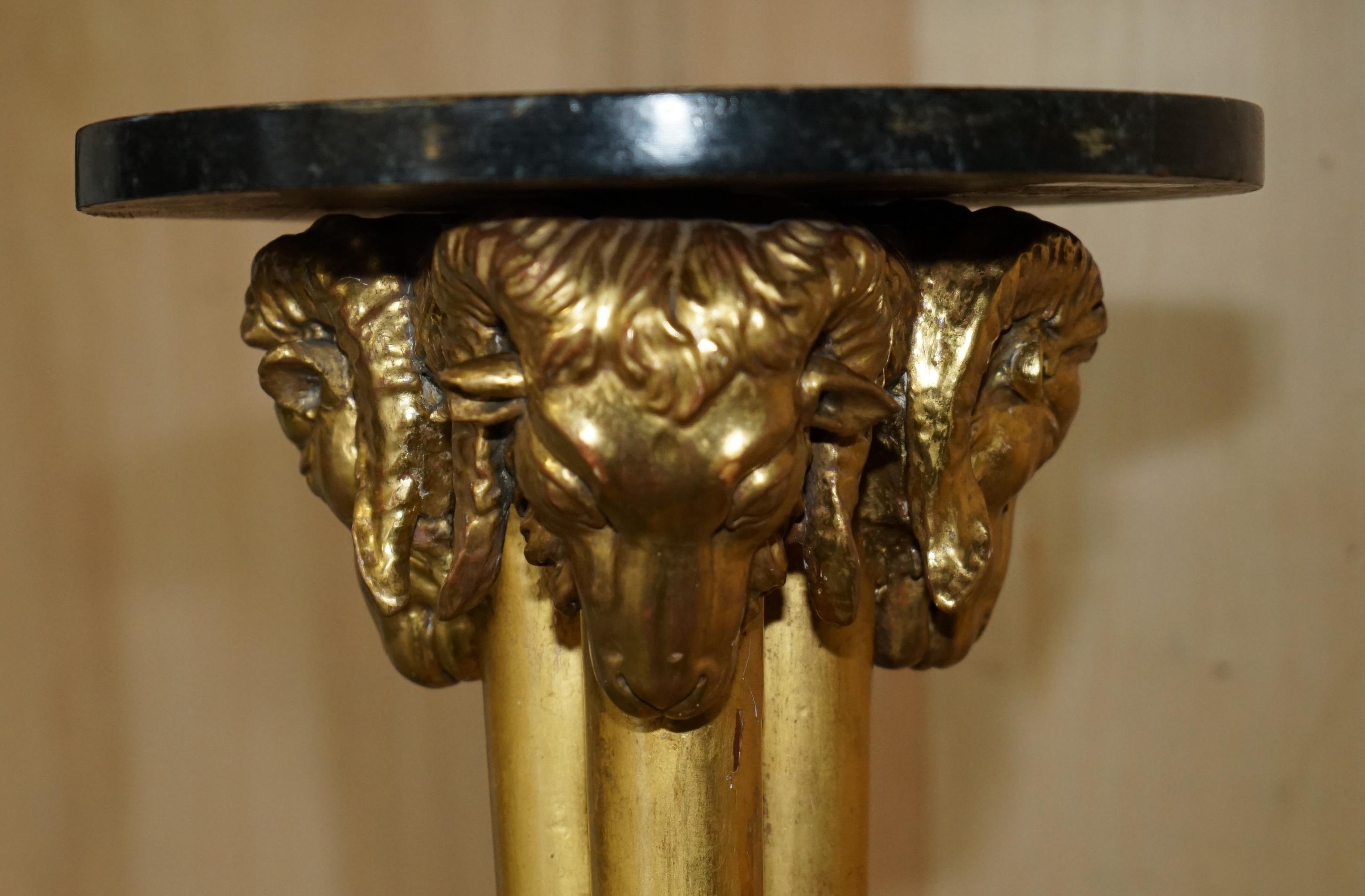 European PAIR OF VINTAGE GOLD GILT RAMS HEAD & HOOF TALL TORCHIERE JARDINIERE STANDs For Sale