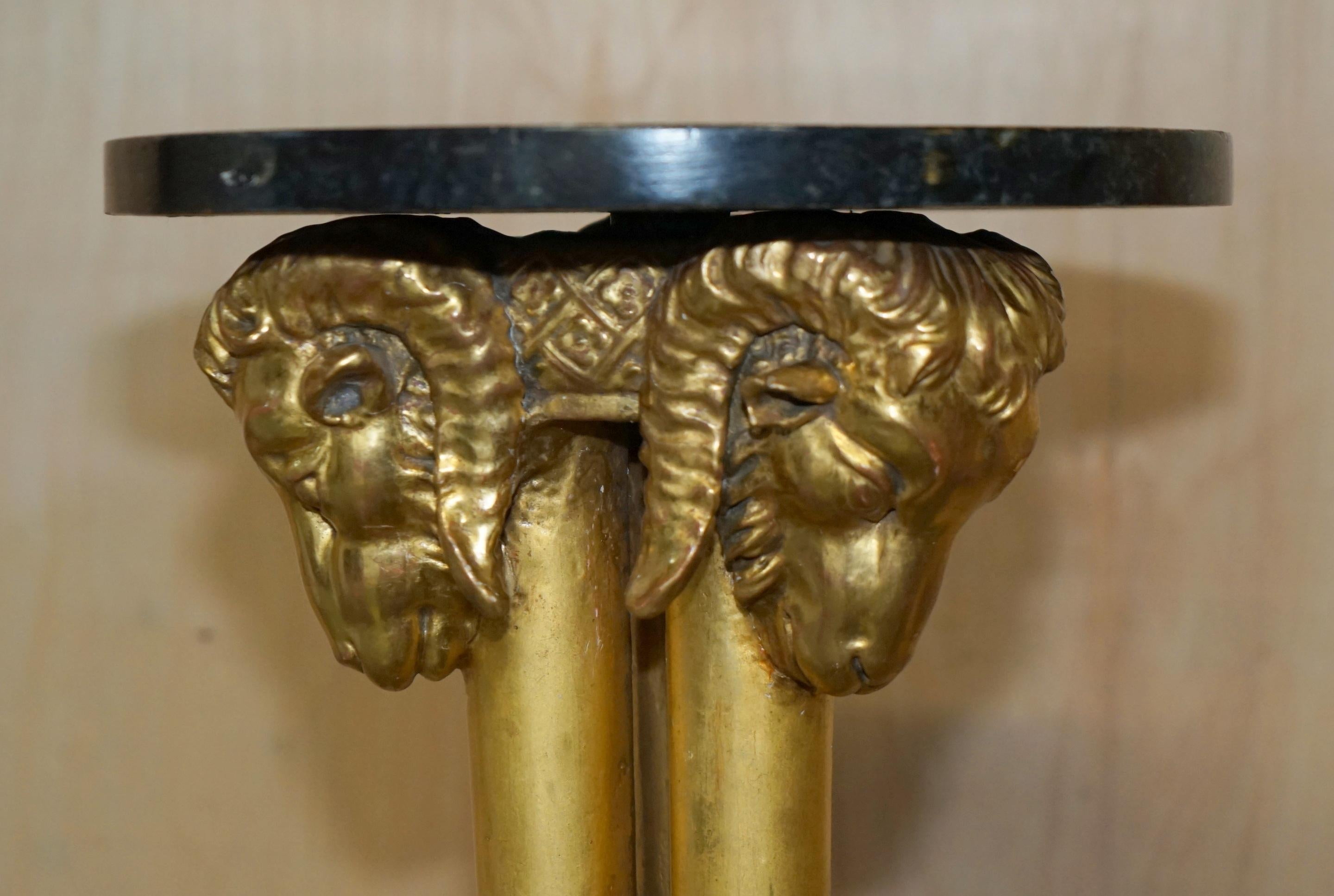 Hand-Crafted PAIR OF VINTAGE GOLD GILT RAMS HEAD & HOOF TALL TORCHIERE JARDINIERE STANDs For Sale