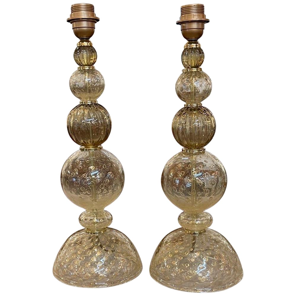 Paire de lampes vintage à boules graduées en verre de Murano doré