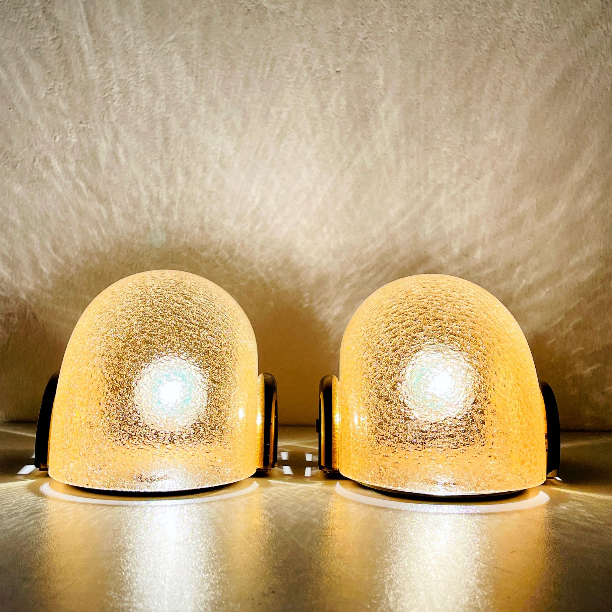 Mid-Century Modern Pair of Vintage Gold Murano Sconces, F.Fabbian Italy, 1970s MCM Wall Lamps 