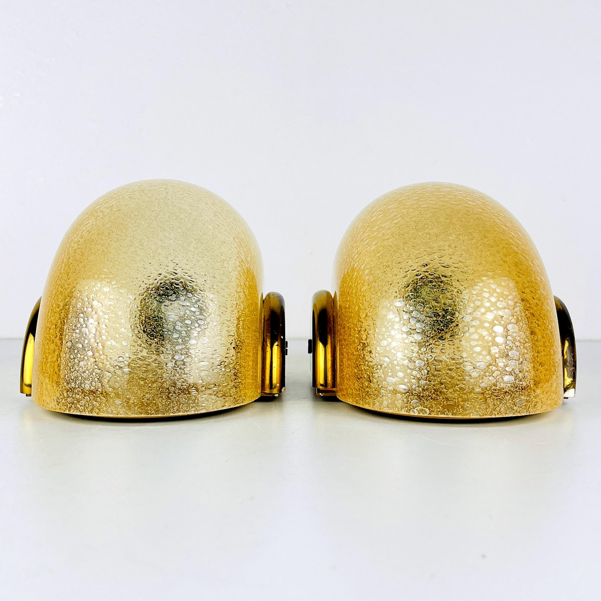 Murano Glass Pair of Vintage Gold Murano Sconces, F.Fabbian Italy, 1970s MCM Wall Lamps 