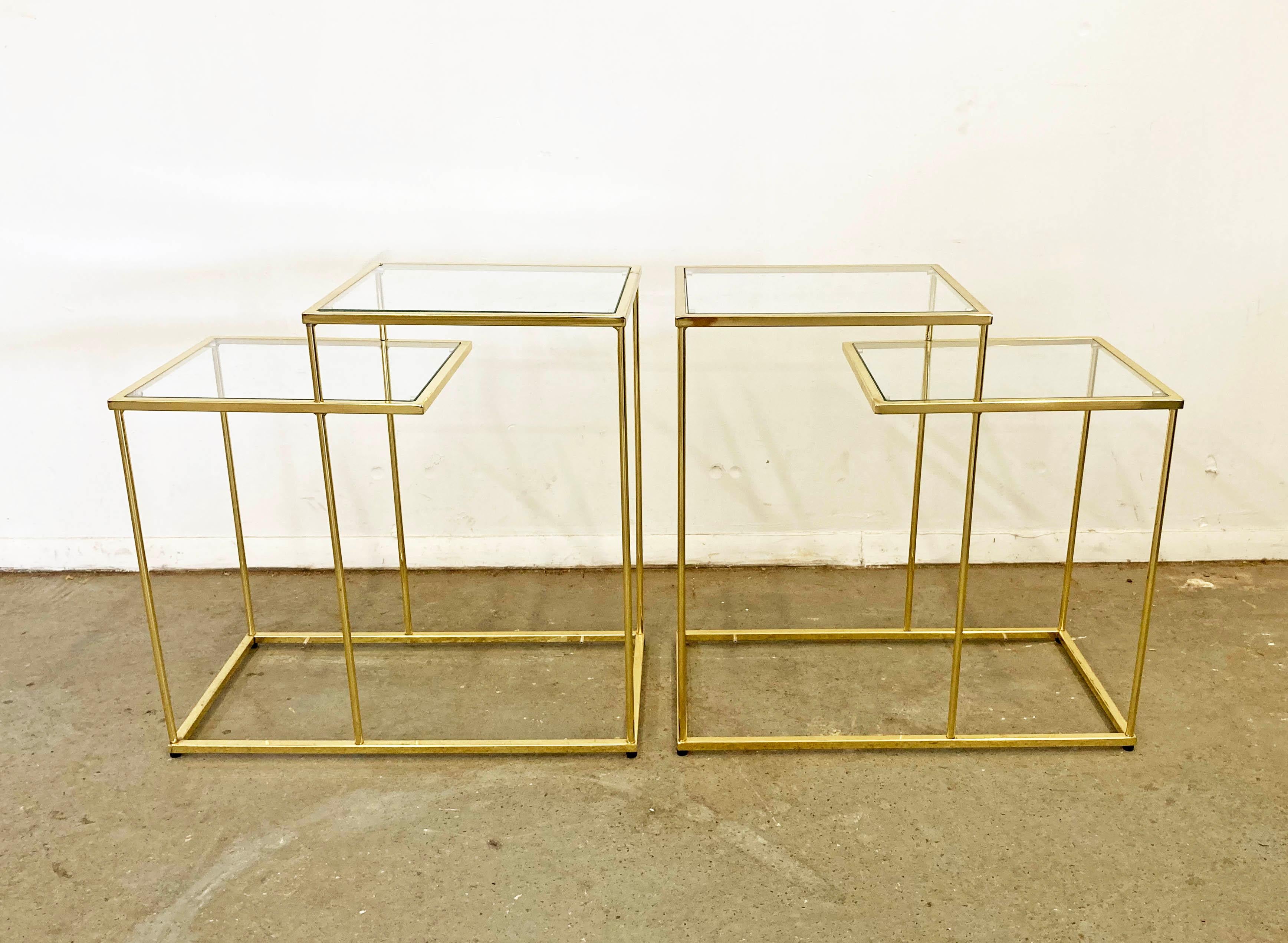 Mid-Century Modern Pair of Vintage Golden Chrome Tiered Side Tables