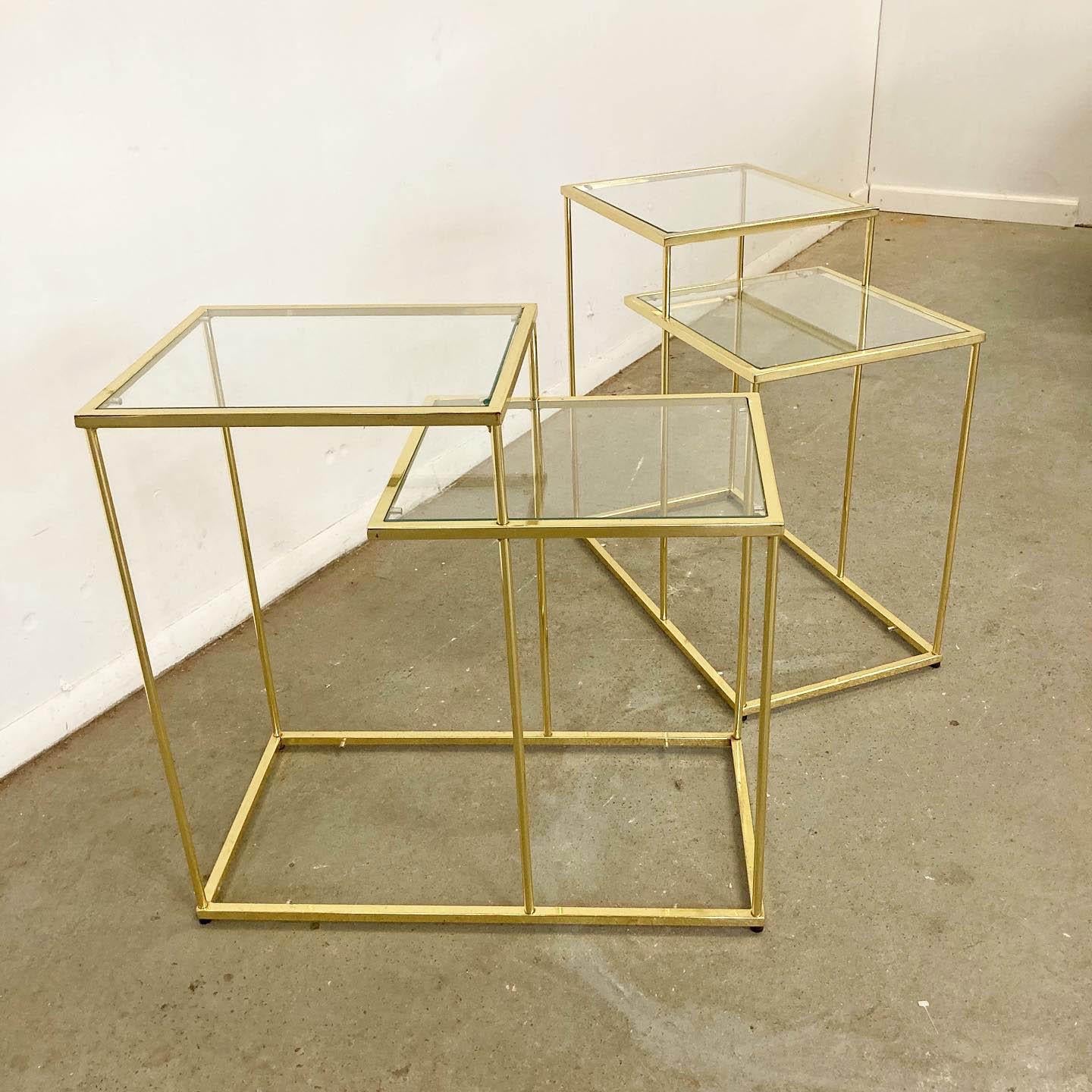 American Pair of Vintage Golden Chrome Tiered Side Tables