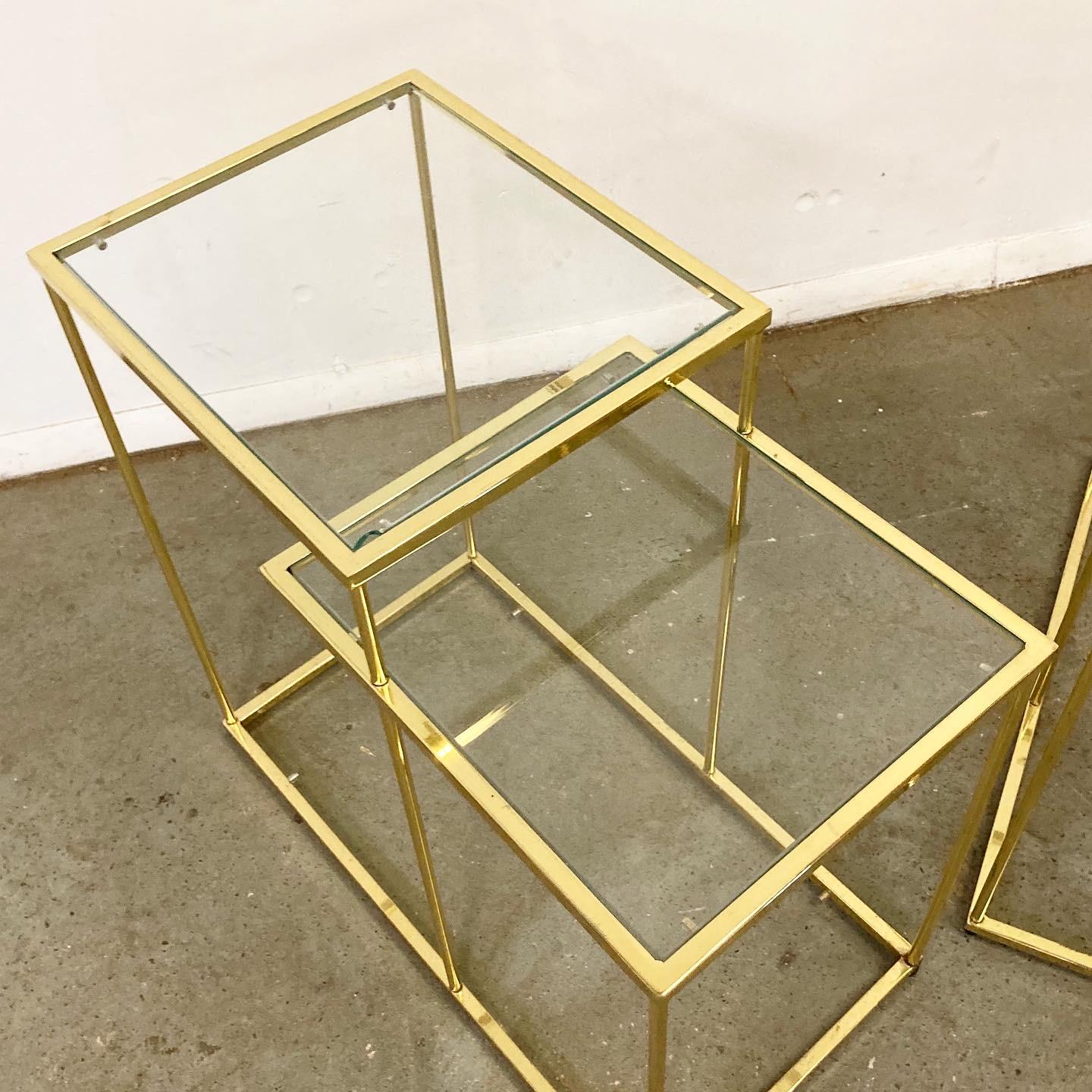 Pair of Vintage Golden Chrome Tiered Side Tables In Good Condition In Wilmington, DE