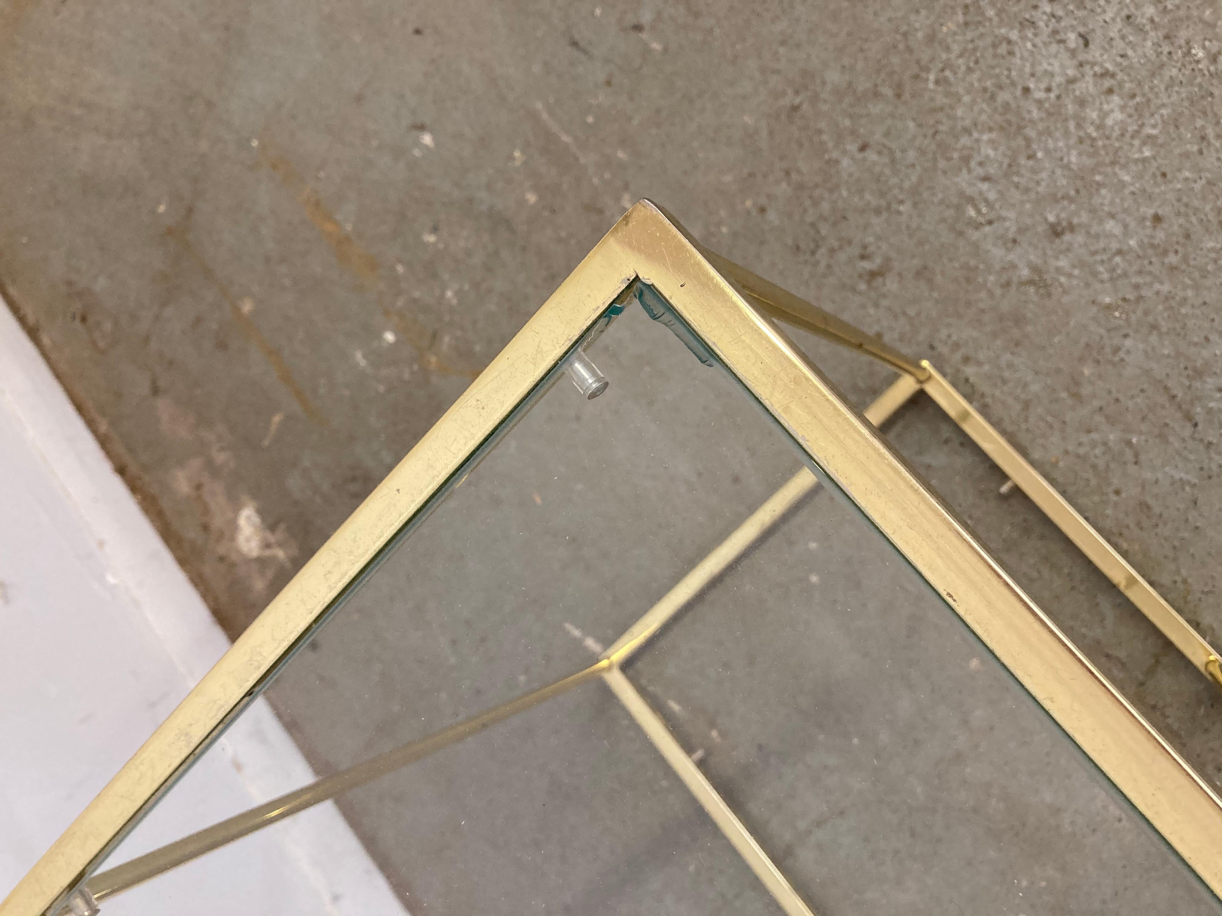 Glass Pair of Vintage Golden Chrome Tiered Side Tables