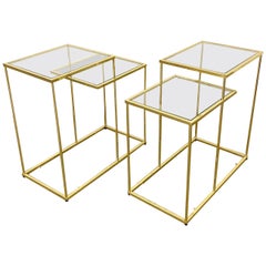 Pair of Vintage Golden Chrome Tiered Side Tables