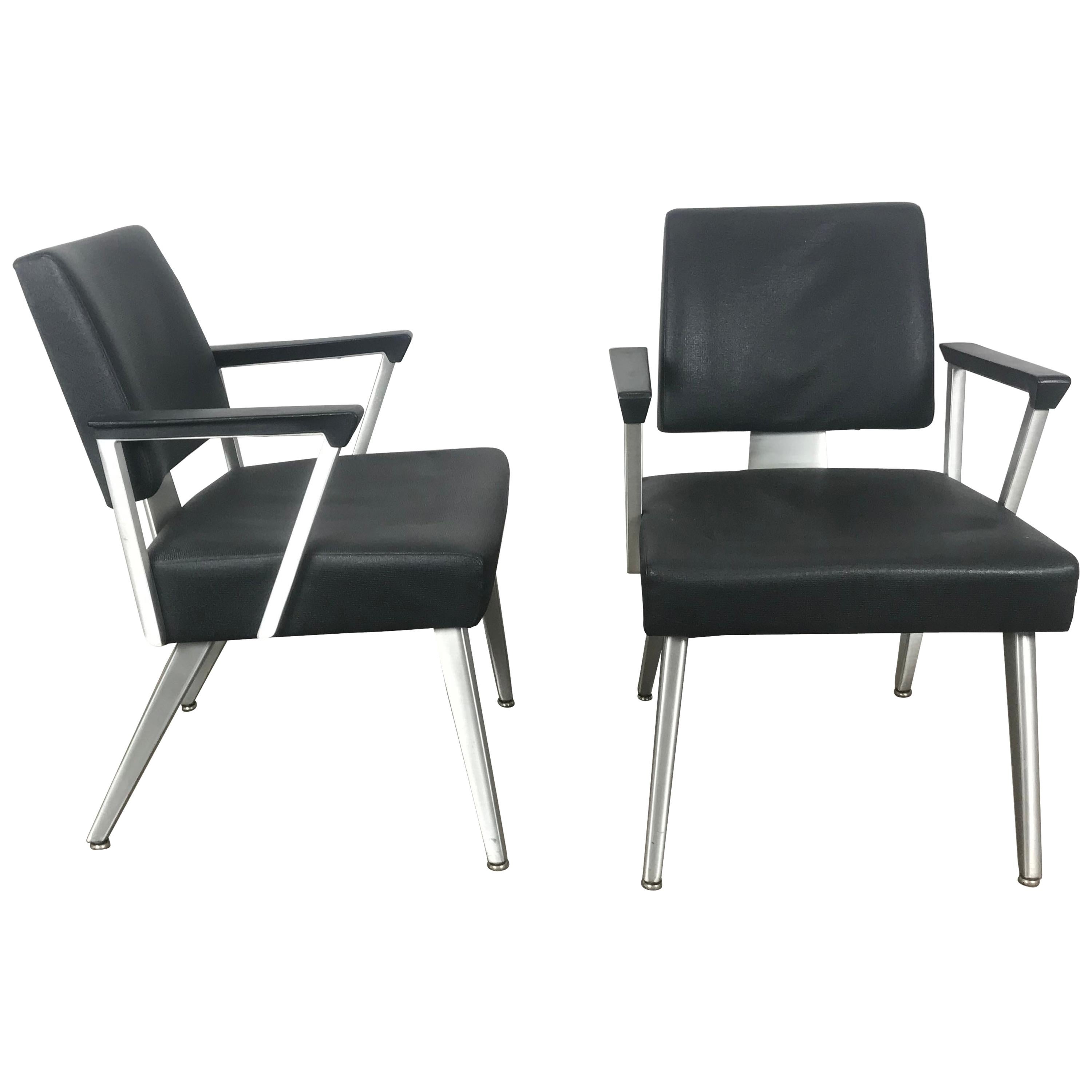 Pair of Vintage Good Form Brushed Aluminum Armchairs, Lounge Chairs
