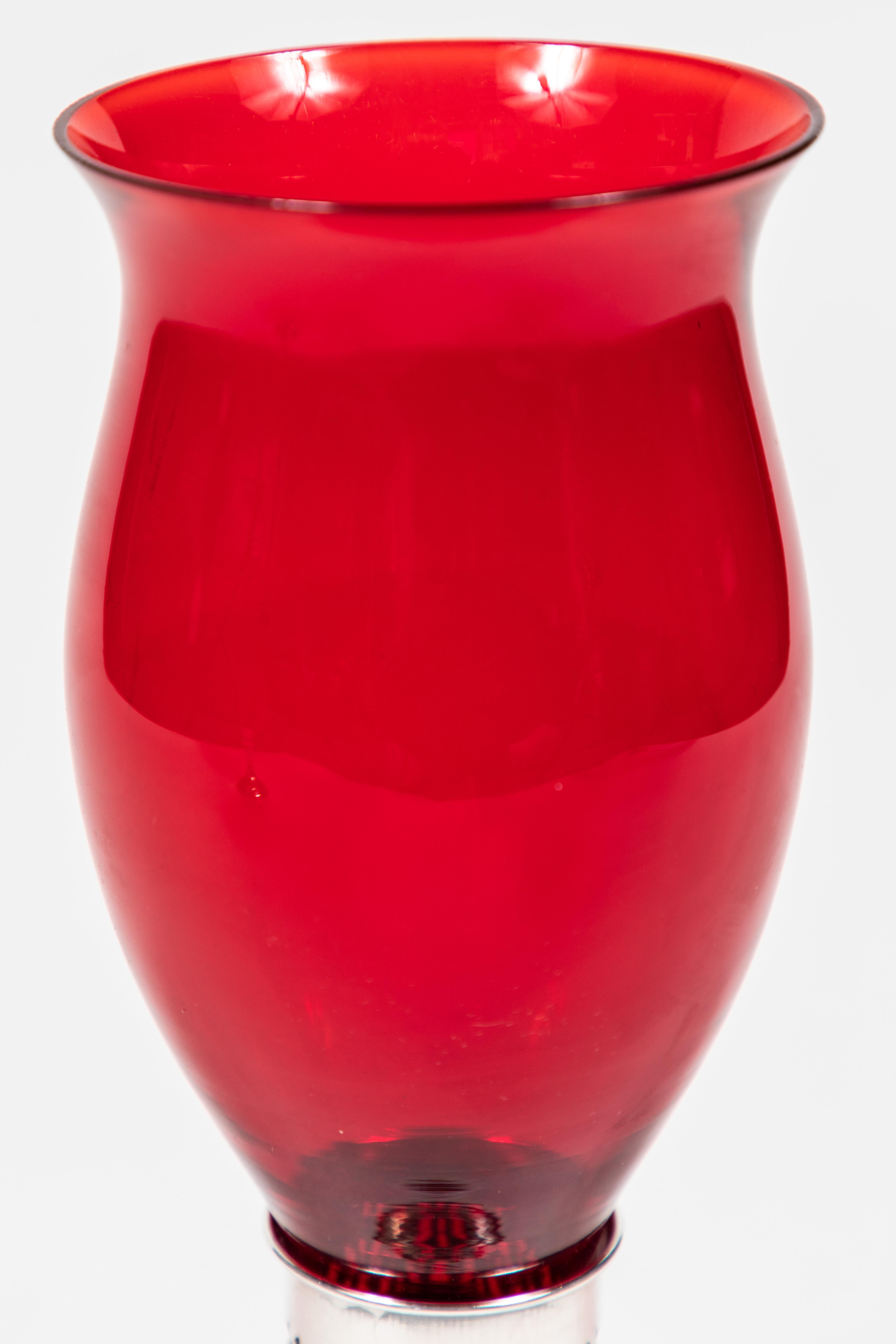 vintage red glass candle holder