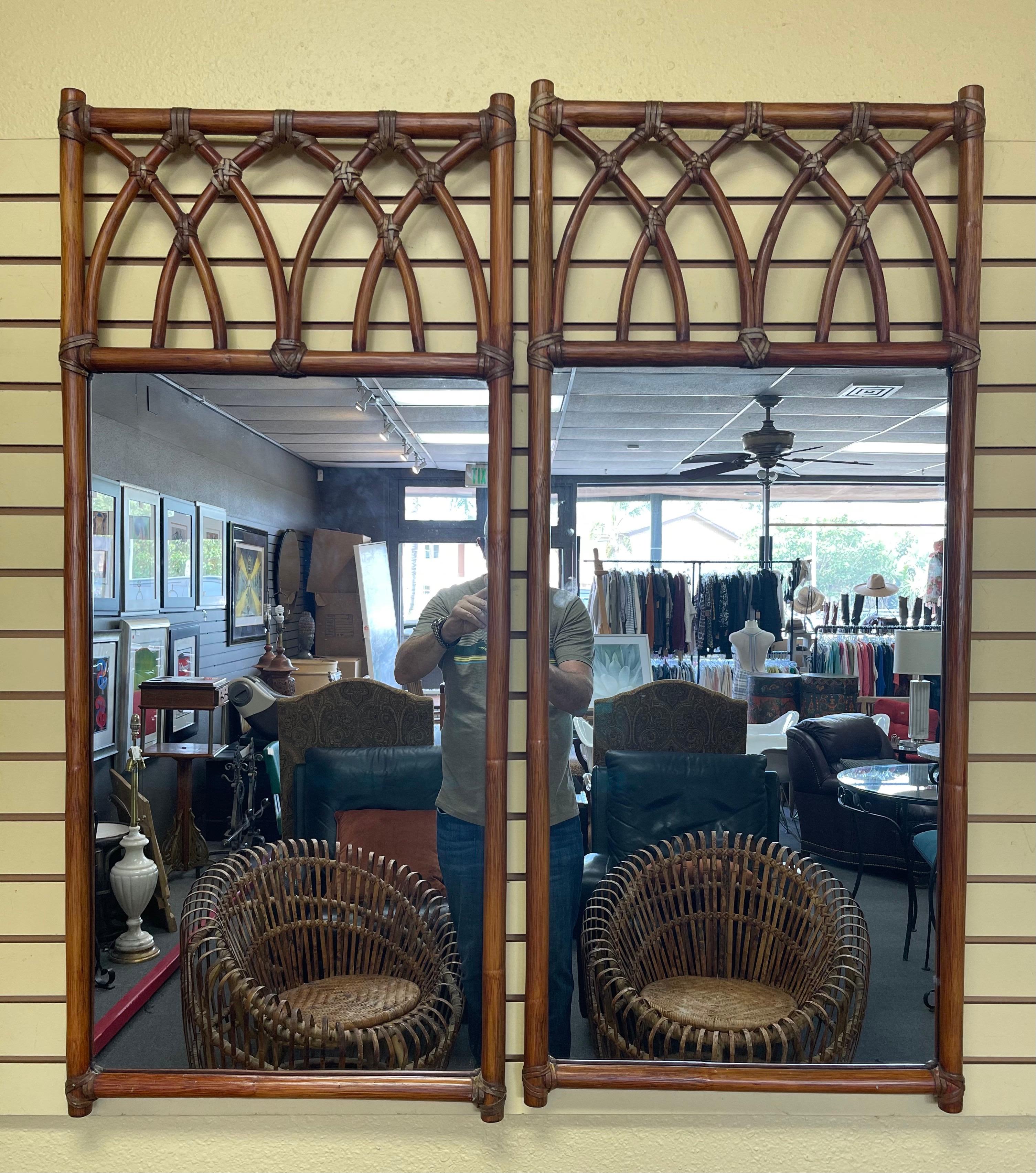 Pair of Vintage Gothic Arch Bamboo Mirrors by McGuire For Sale 8
