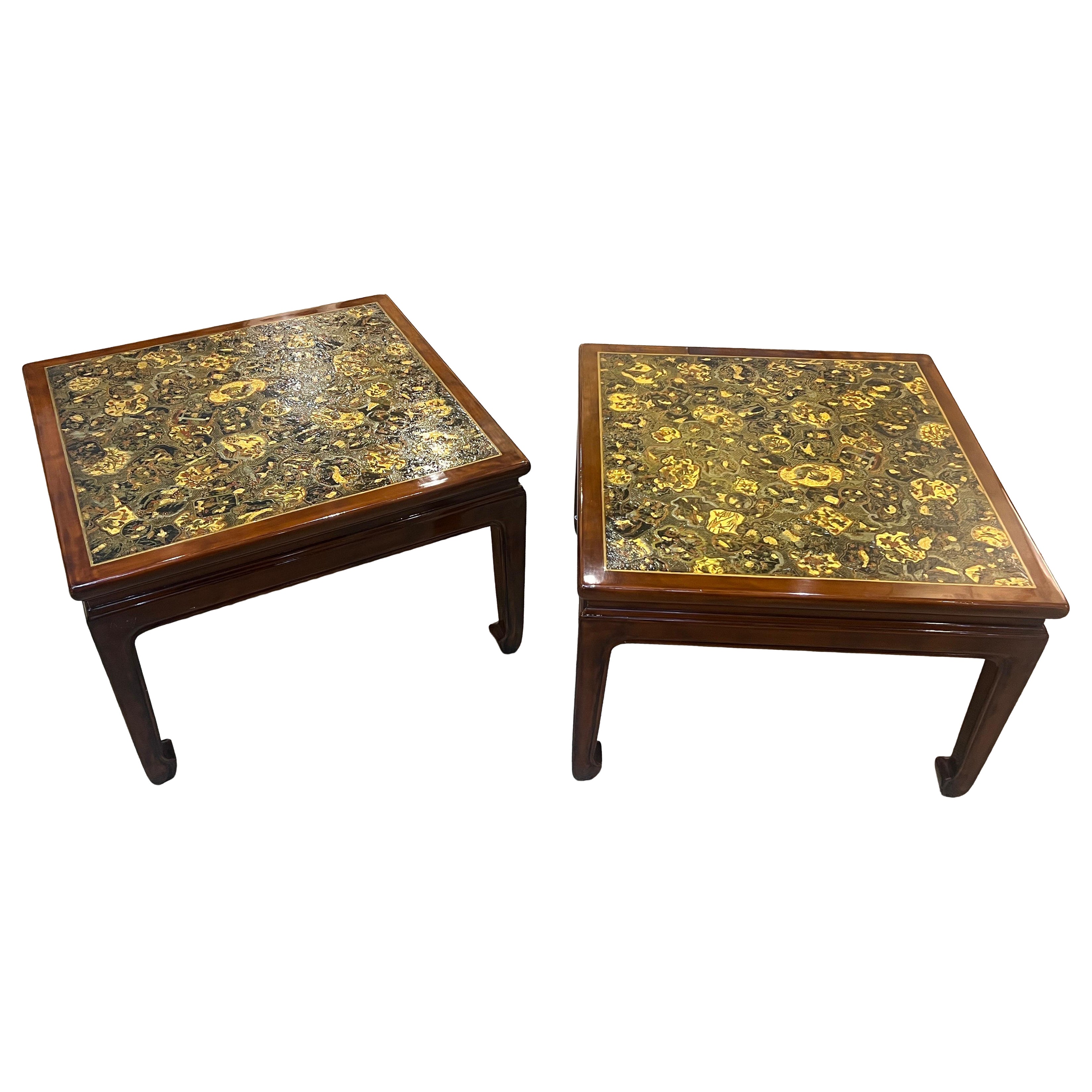 Pareja de Mesas de Centro Gracie Vintage, Tapas de Cuero Antiguo con Herramientas Japonesas en venta