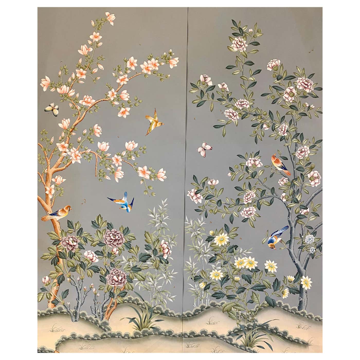 Pair of Vintage Gracie Handpainted Wallpaper Panels at 1stDibs