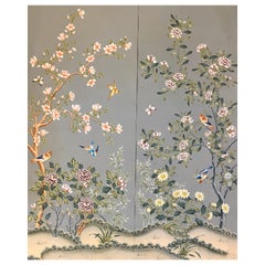 Pair of Vintage Gracie Handpainted Wallpaper Panels