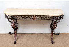 Paire de tables console en fer à dessus en pierre de style grand toscan vintage