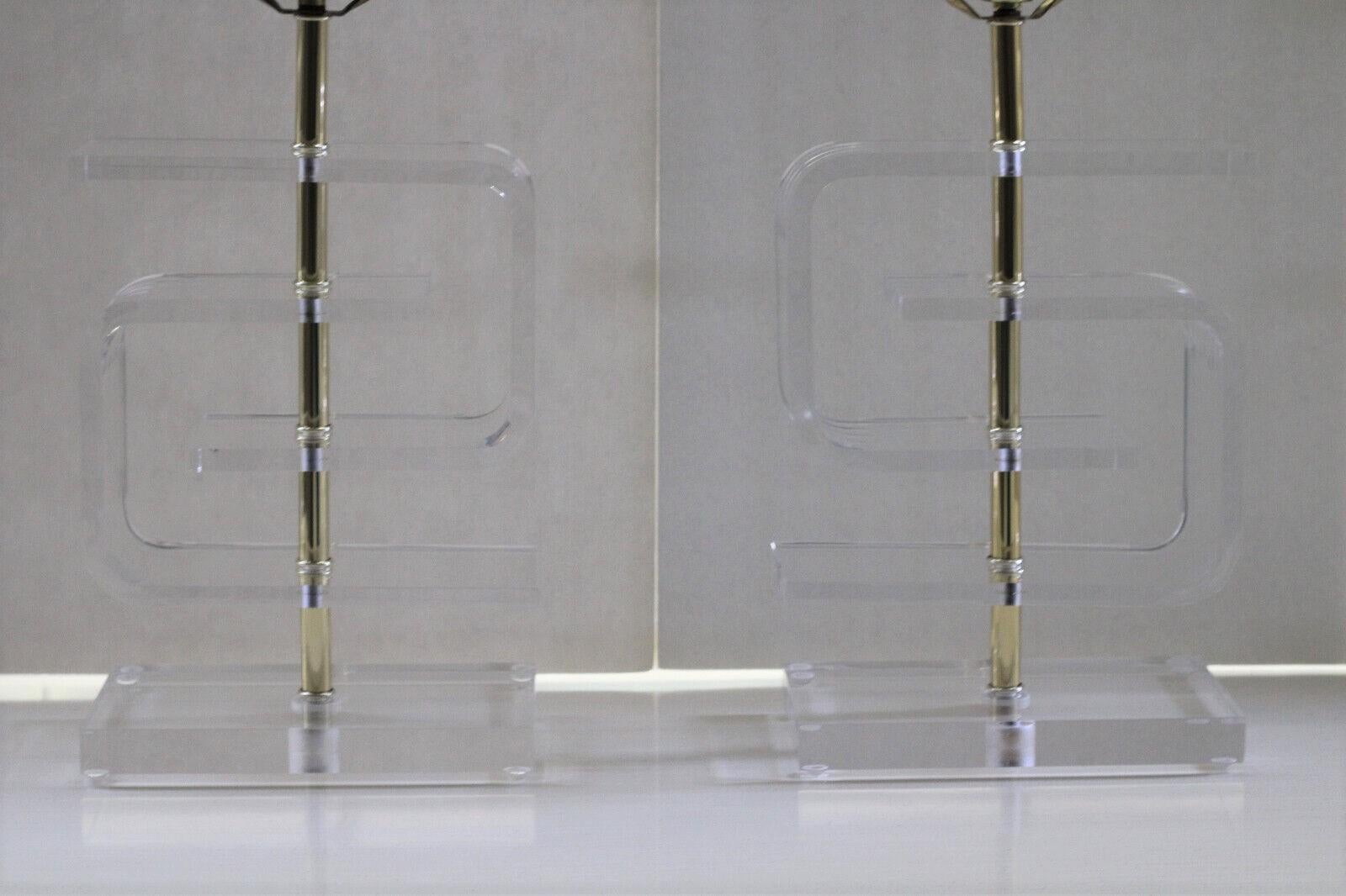 Pair of Vintage Greek Key Lucite Table Lamps in the Style of Les Prismatiques For Sale 12