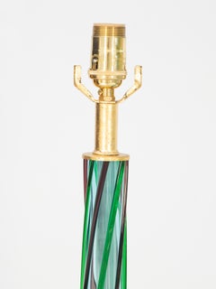 Pair of Vintage Green & Blue Spiral Murano Glass Lamps with Spiral Decoration