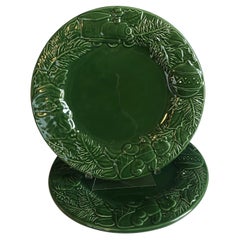 Pair of Vintage Green Ceramic Holiday Plates