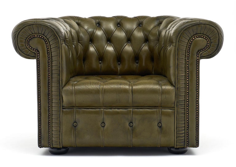 Pair of Vintage Green Chesterfield Club Chairs at 1stDibs