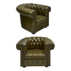 Pair of Vintage Green Chesterfield Club Chairs