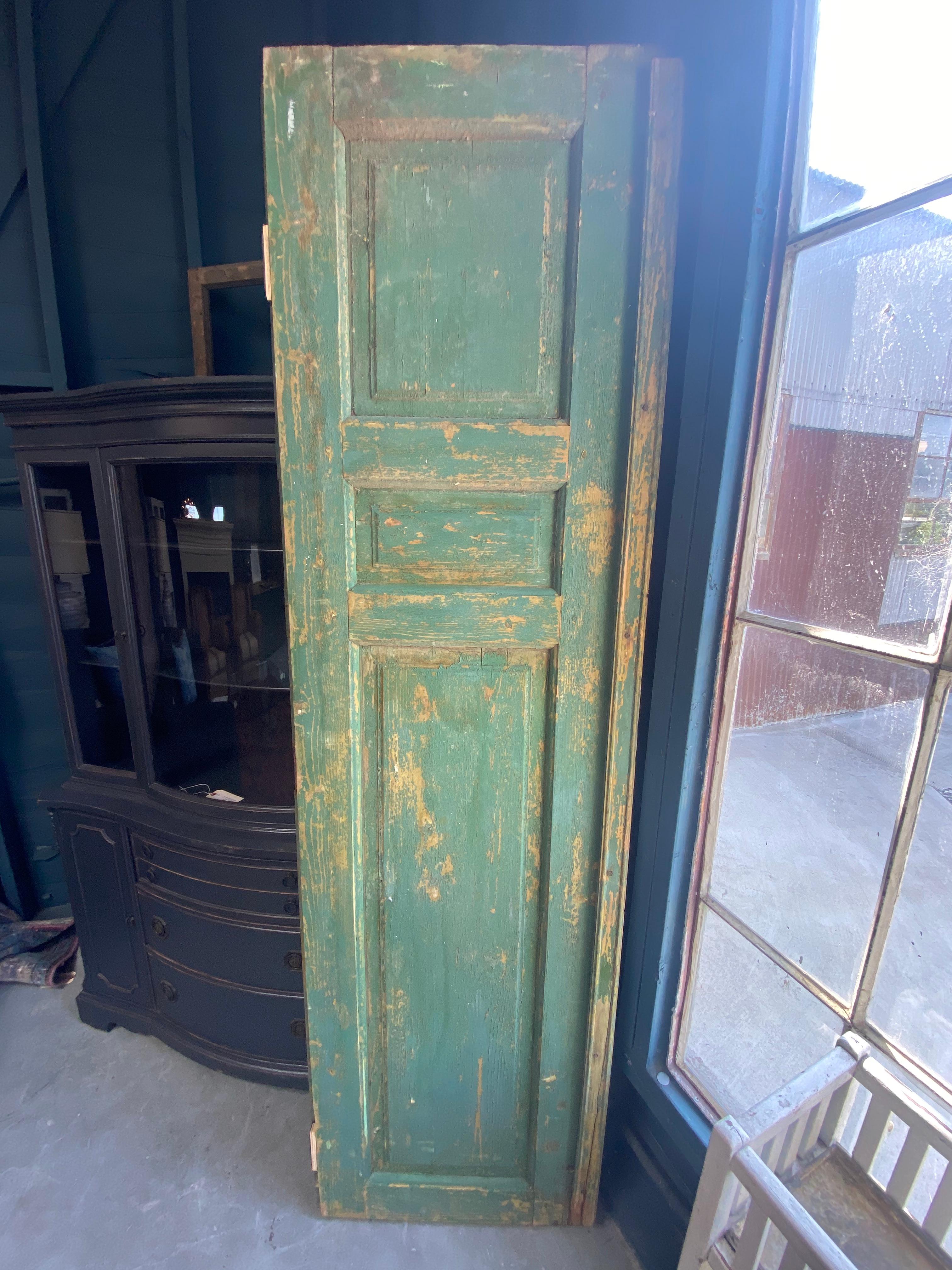 Pair of Vintage Green Doors  In Fair Condition In Los Angeles, CA