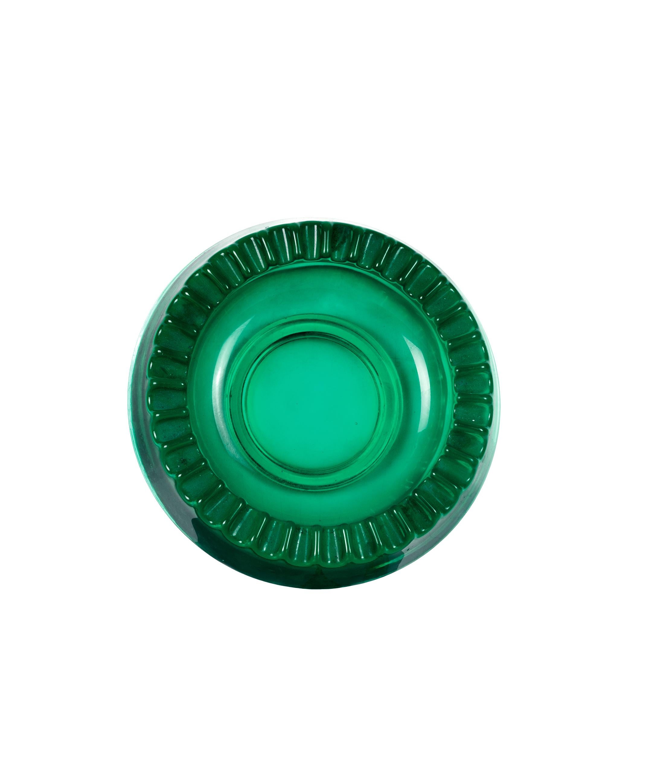 Late 20th Century Pair of Vintage Green Glass Ashtrays, Italy, 1970s