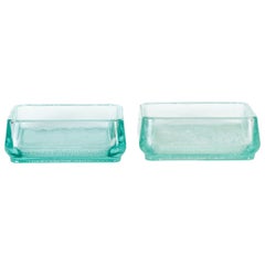 Pair of Vintage Green Glass Ashtrays, Italy, 1970s