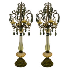 Coppia di lampade da tavolo lampadario in vetro verde vintage