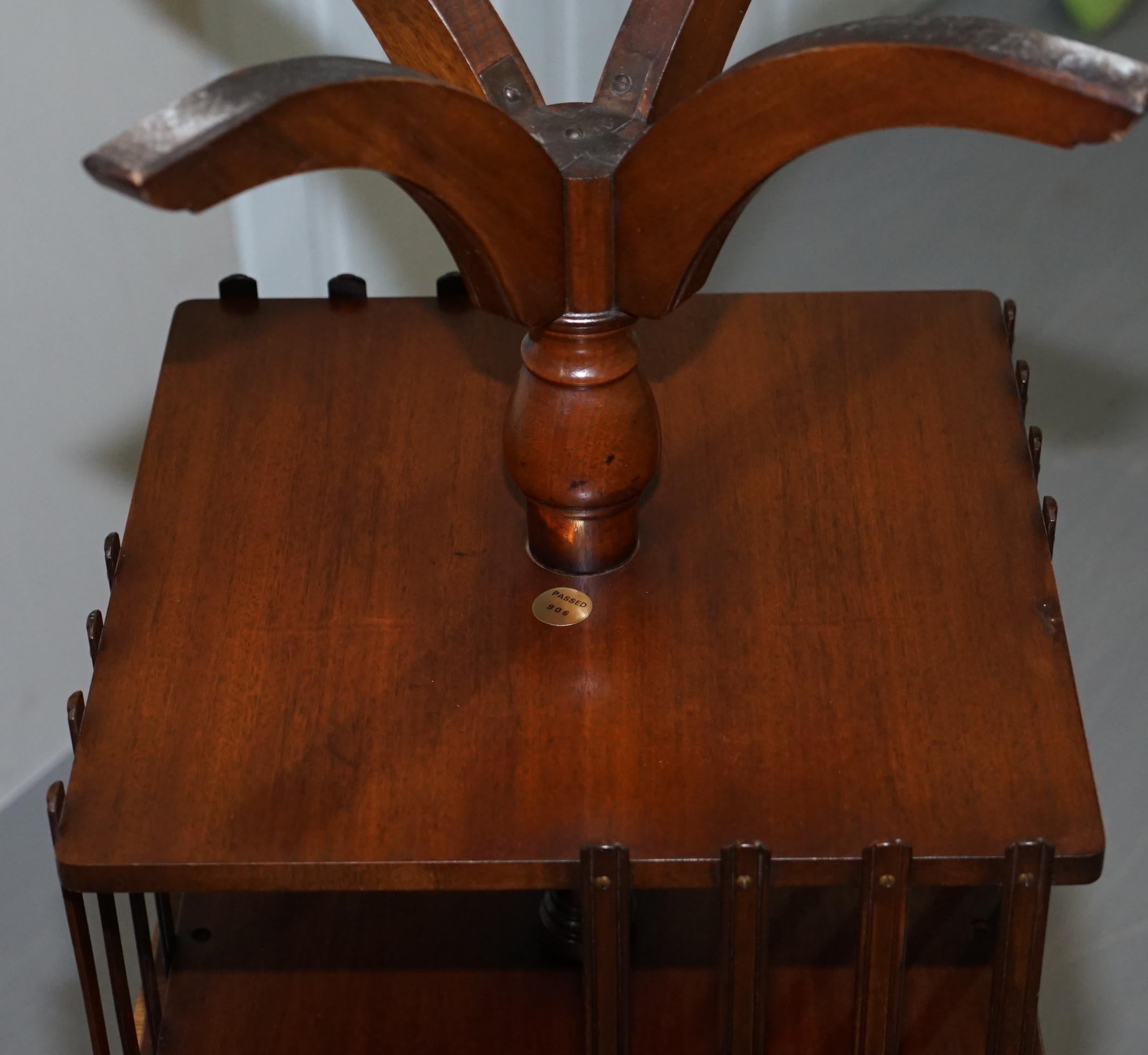 Pair of Vintage Green Leather Topped Mahogany Revolving Bookcases Side Tables 5