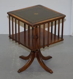 Pair of Vintage Green Leather Topped Mahogany Revolving Bookcases Side Tables