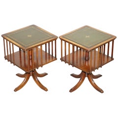 Pair of Vintage Green Leather Topped Mahogany Revolving Bookcases Side Tables Pair of Vintage Green Leather Topped Mahogany Revolving Bookcases Side Tables