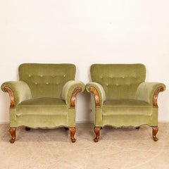 Pair of Vintage Green Upolstered Arm Chairs from Sweden