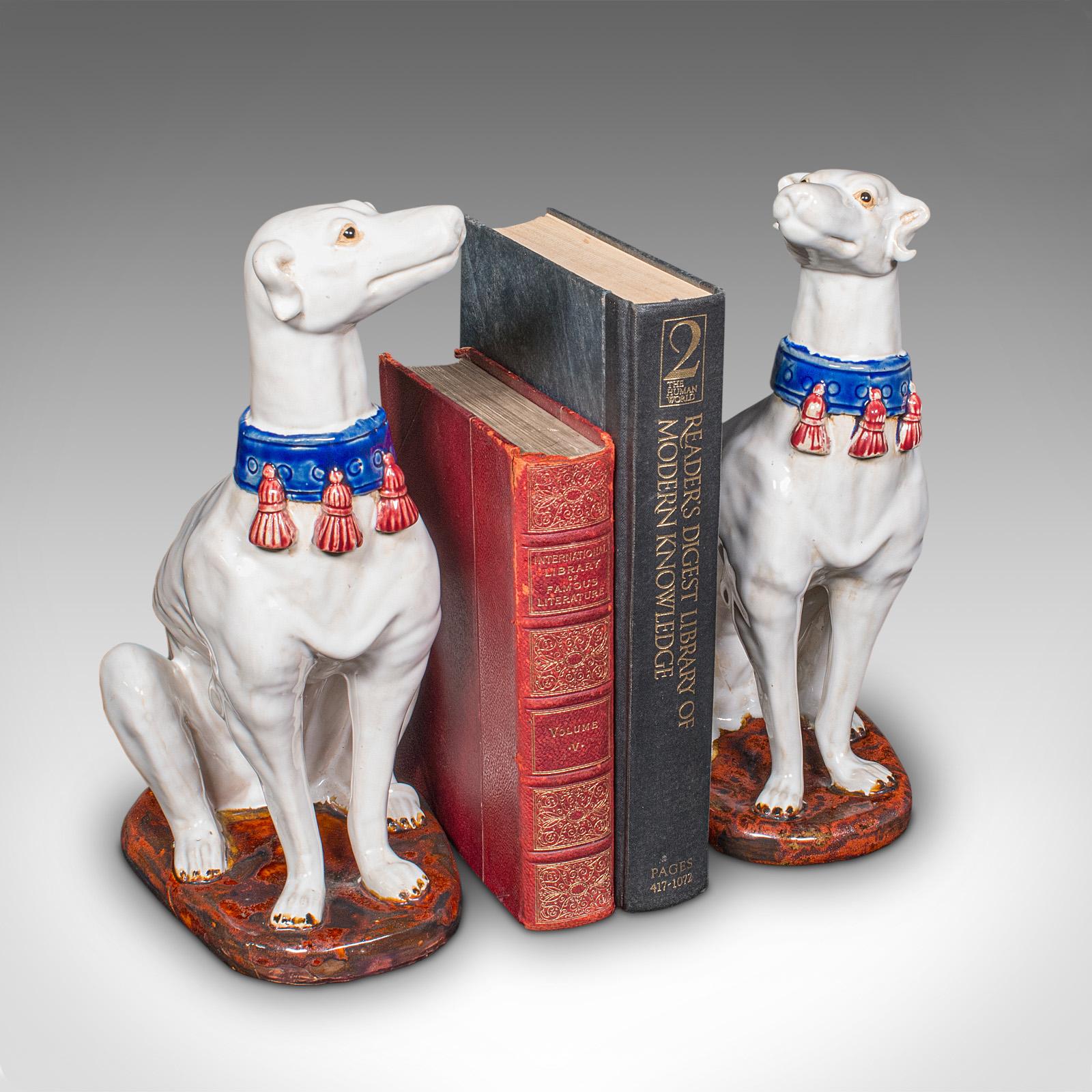 Par De Figuras De Galgo Vintage, Italianas, Estatua De Perro, Sujetalibros, Mediados De Siglo en venta 5